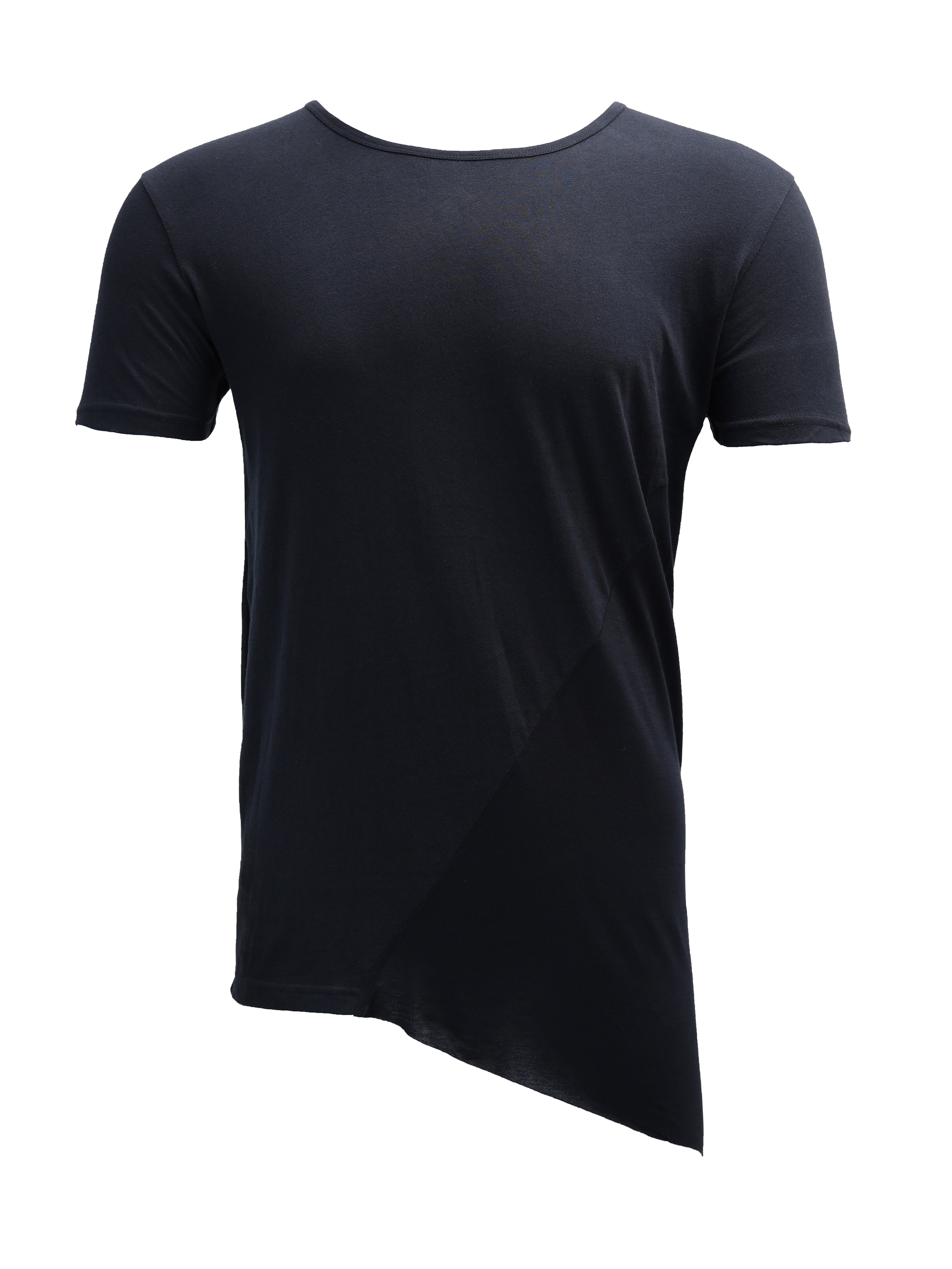 ASYMMETRIC RAYON AND COTTON T-SHIRT IN BLACK