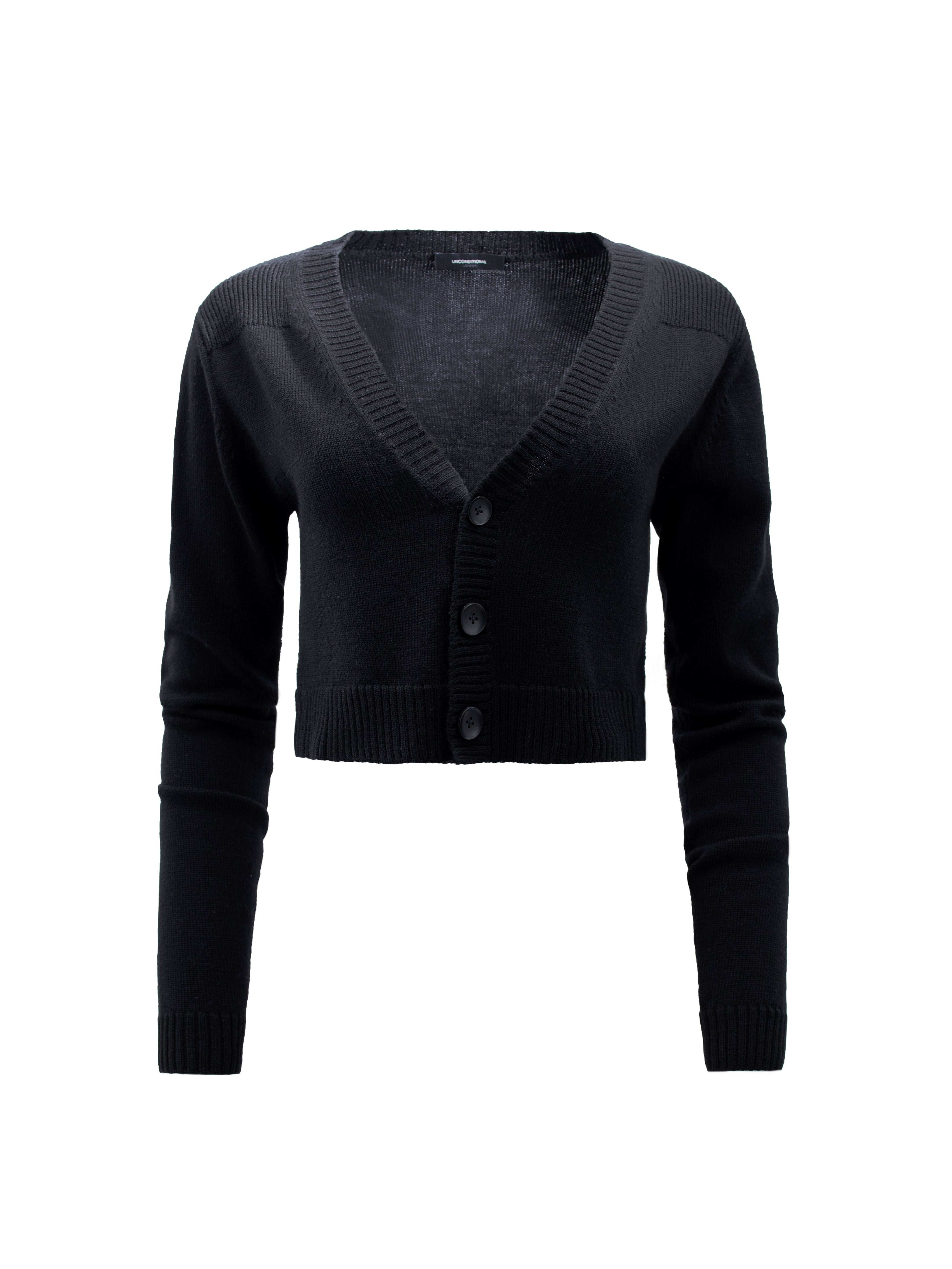 BLACK CROPPED BUTTON UP  WOOL CARDIGAN