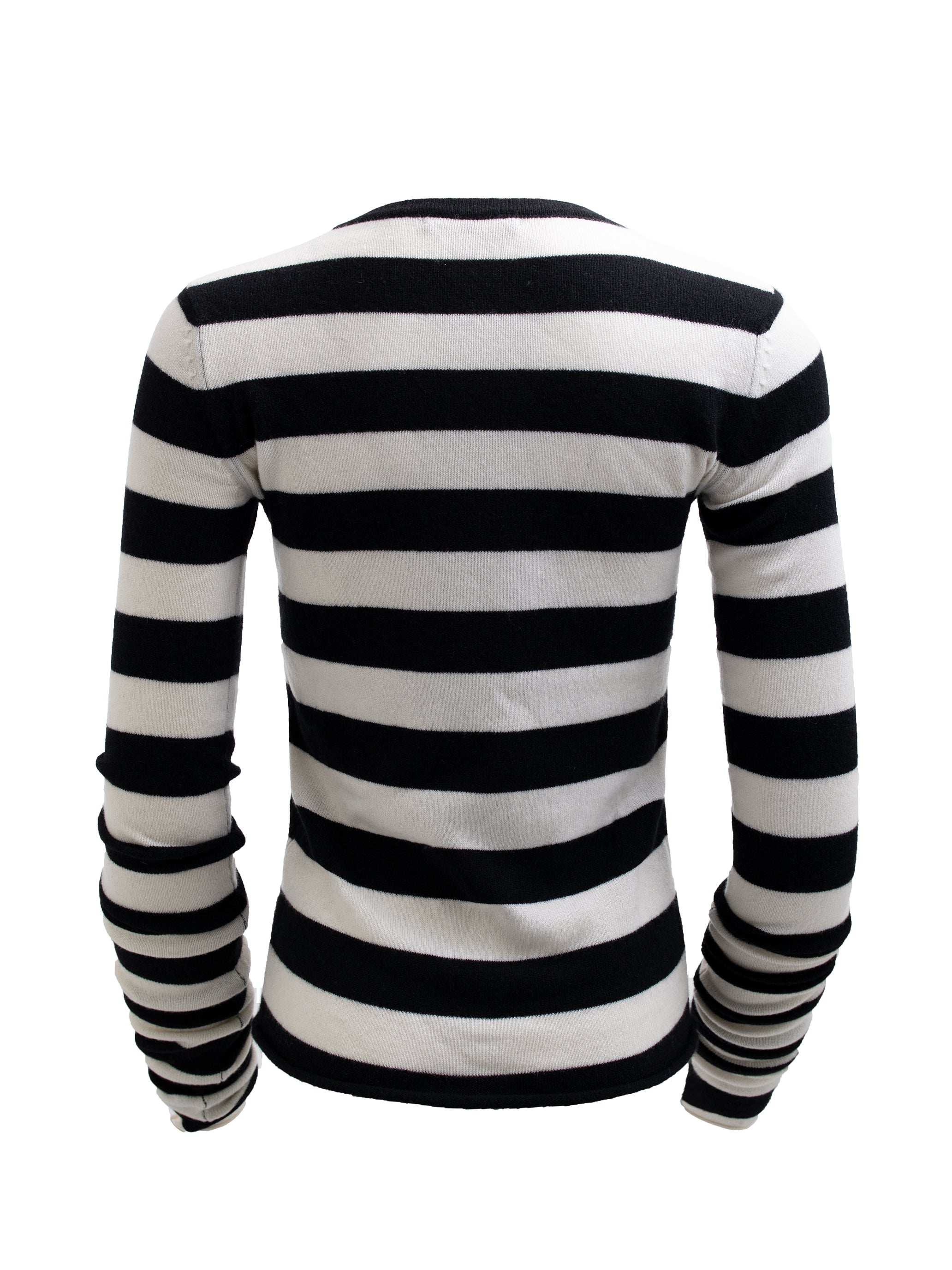 BLACK AND CREAMY LONG SLEEVED STRIPED CASHMERE JUMPER
