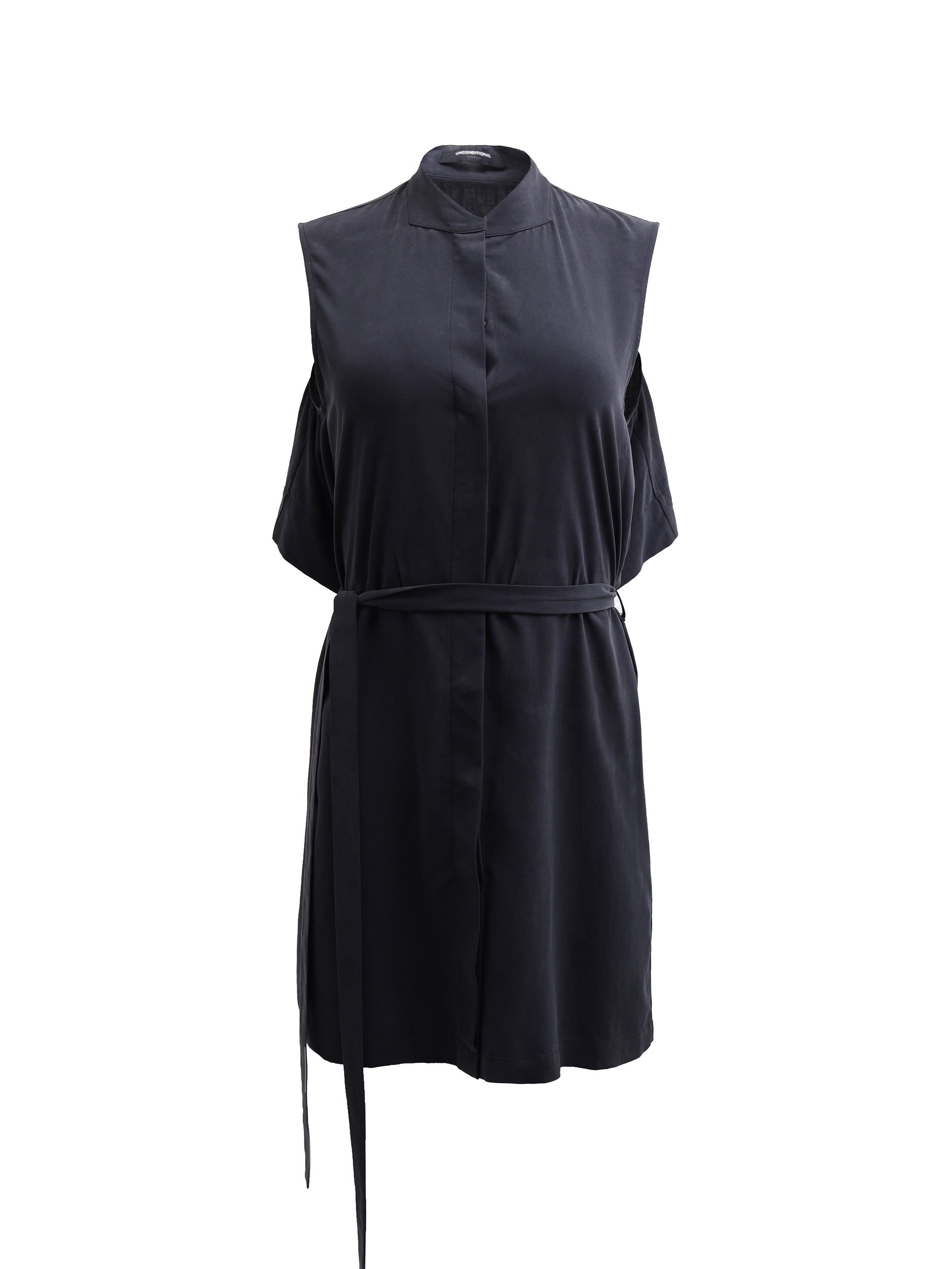 CHARCOAL BUTTON UP DRESS WITH TYE DRESS