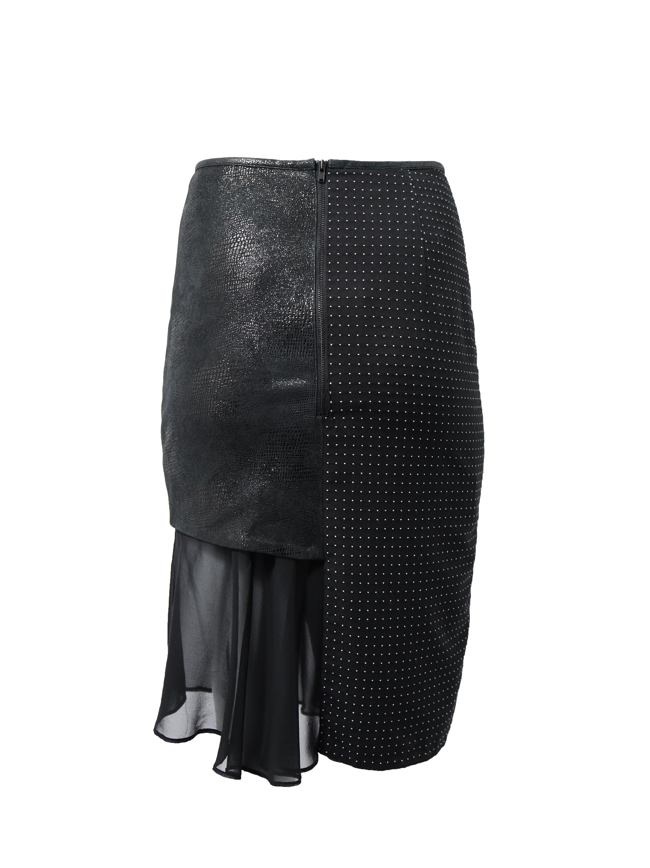 Stretch Leather Black Skirt With Polka Dot Detailing