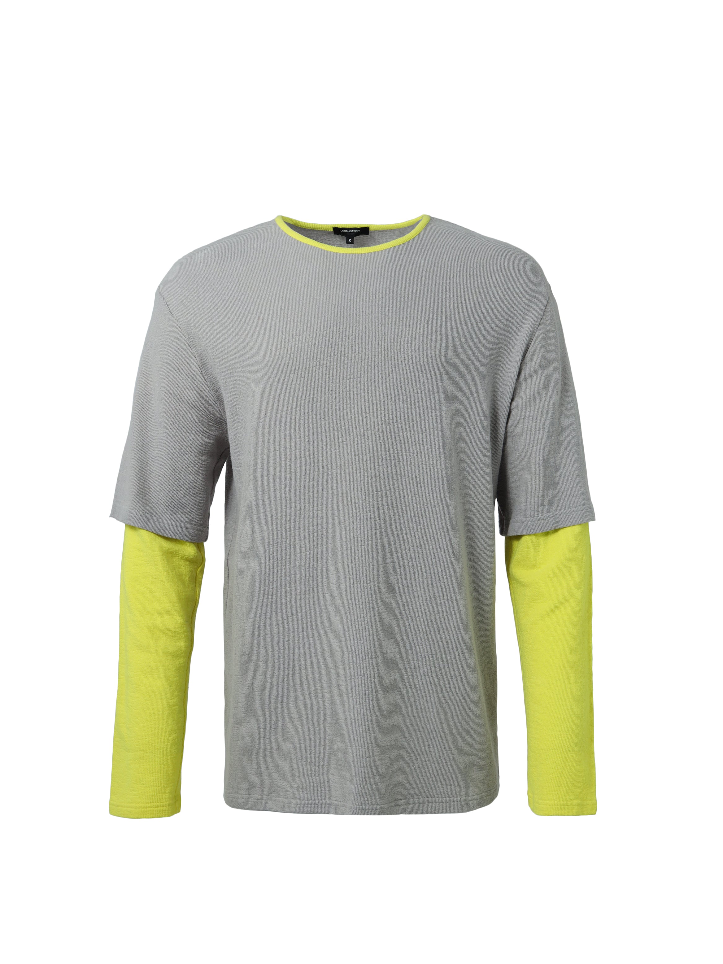 Grey Long Sleeved Top With Yellow Detailing