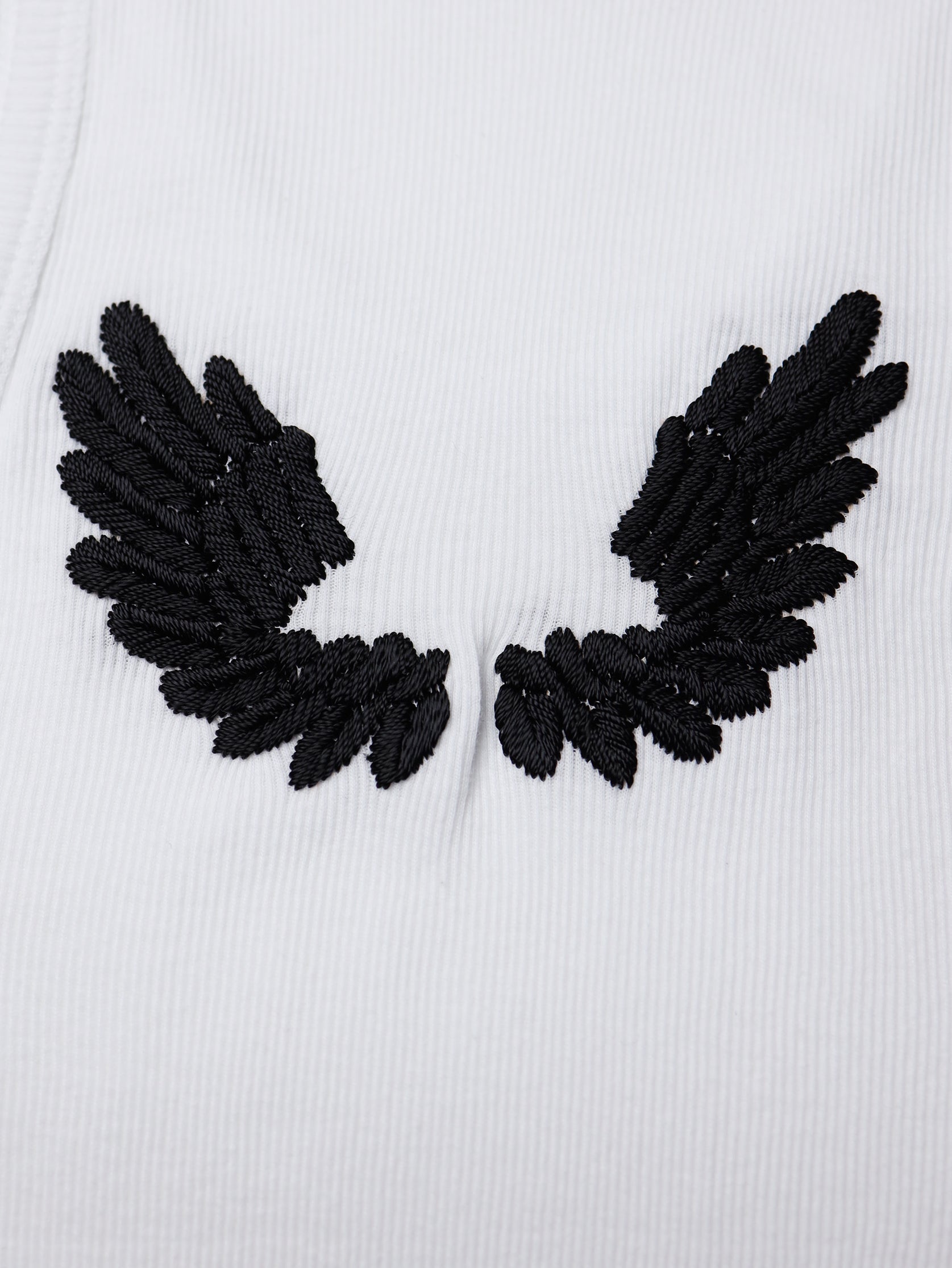 White Ribbed Vest With Wings Detailing