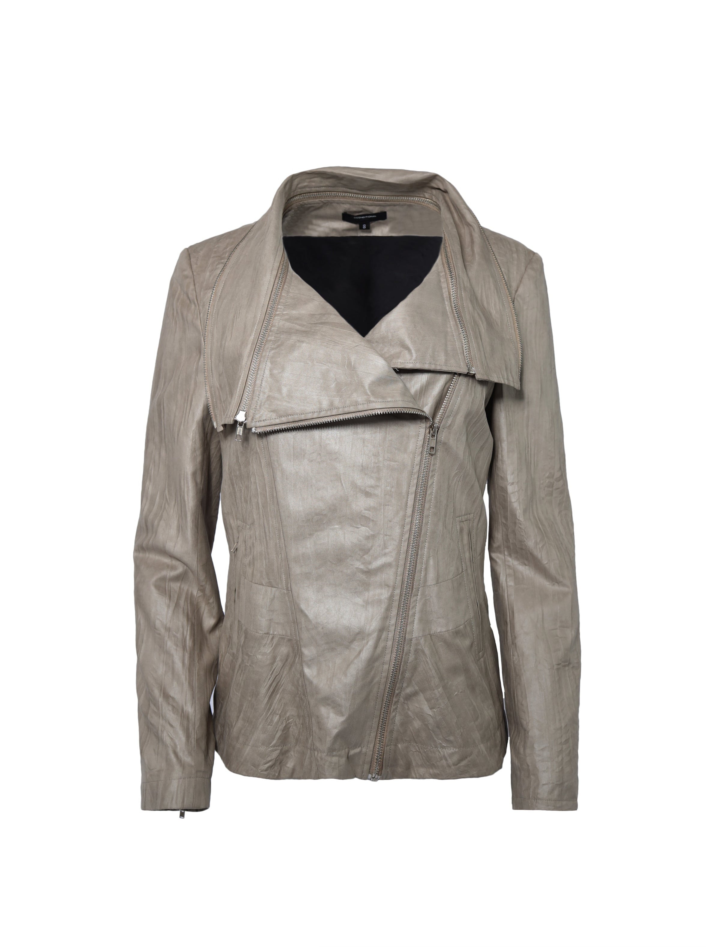 Asymmetric Lightweight Brown Jacket With Zip Detailings