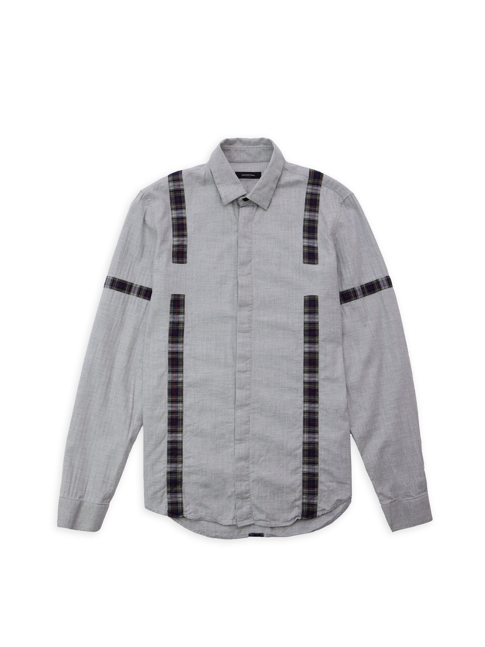 Grey Long Sleeved Shirt With Tartan Detailing