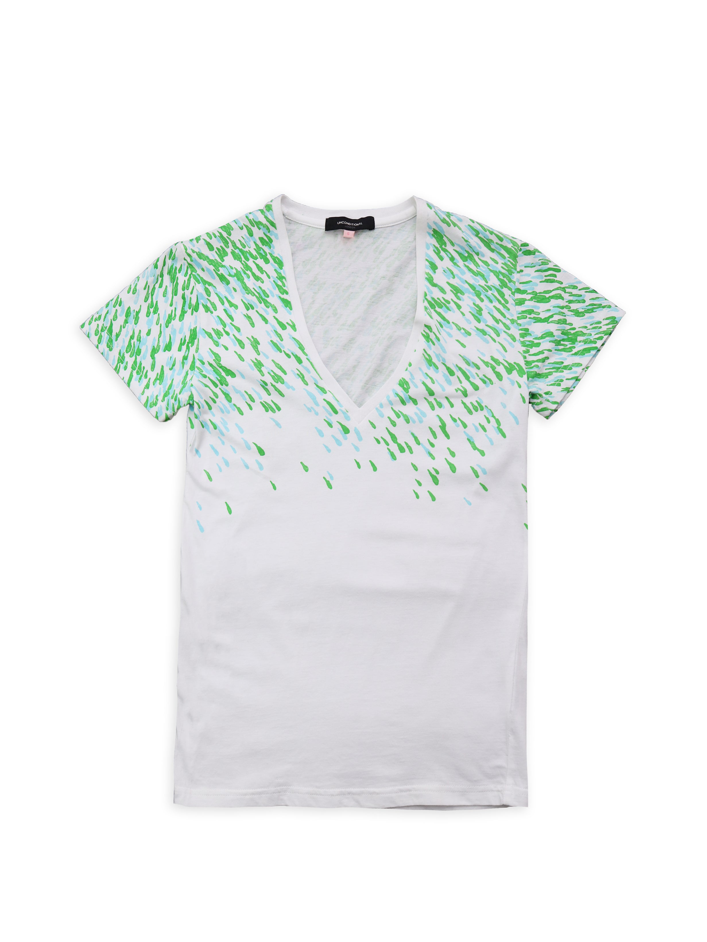 Green Drops V-Neck T-Shirt In White