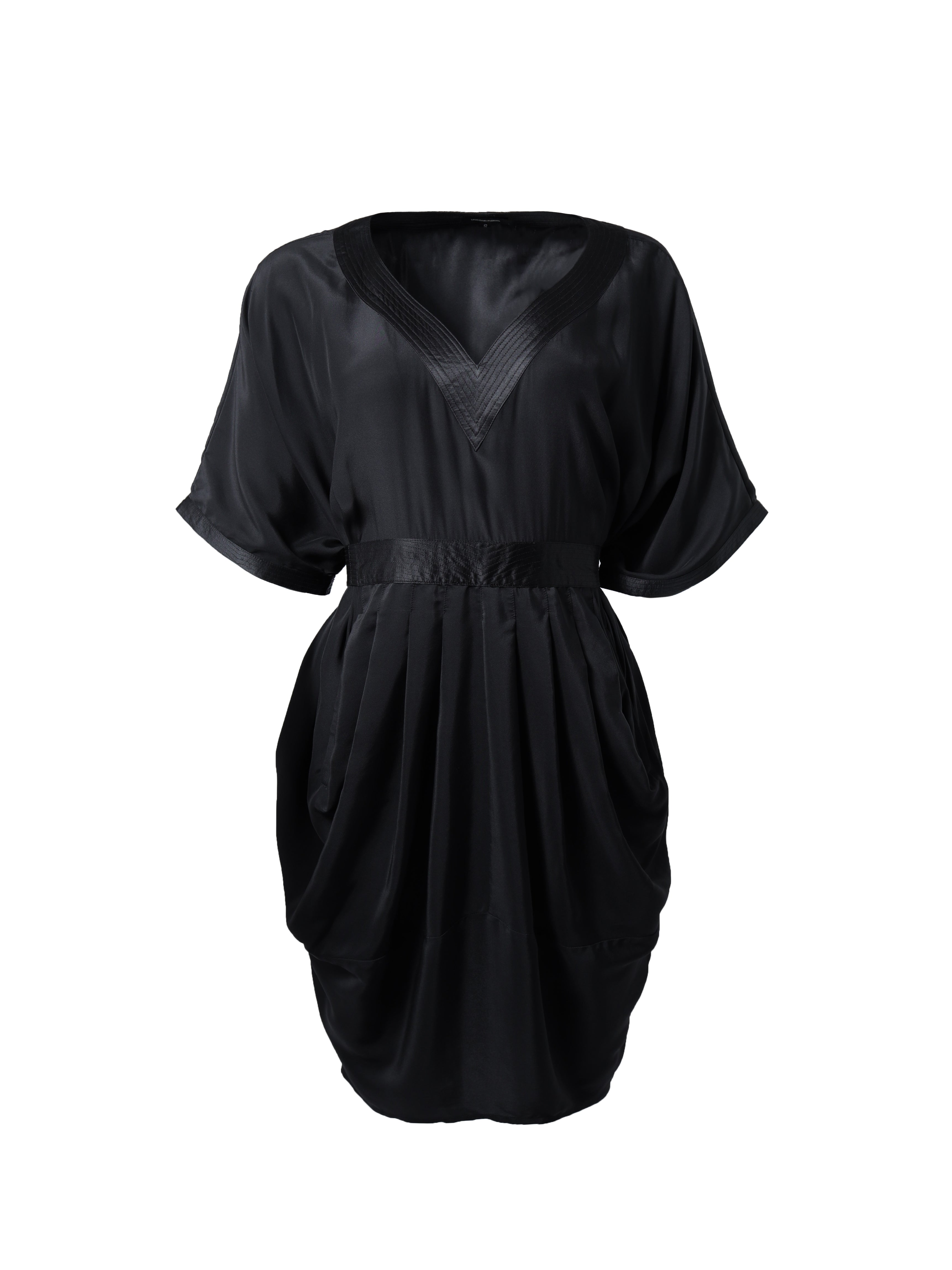 Black V-Neck Silk Dress