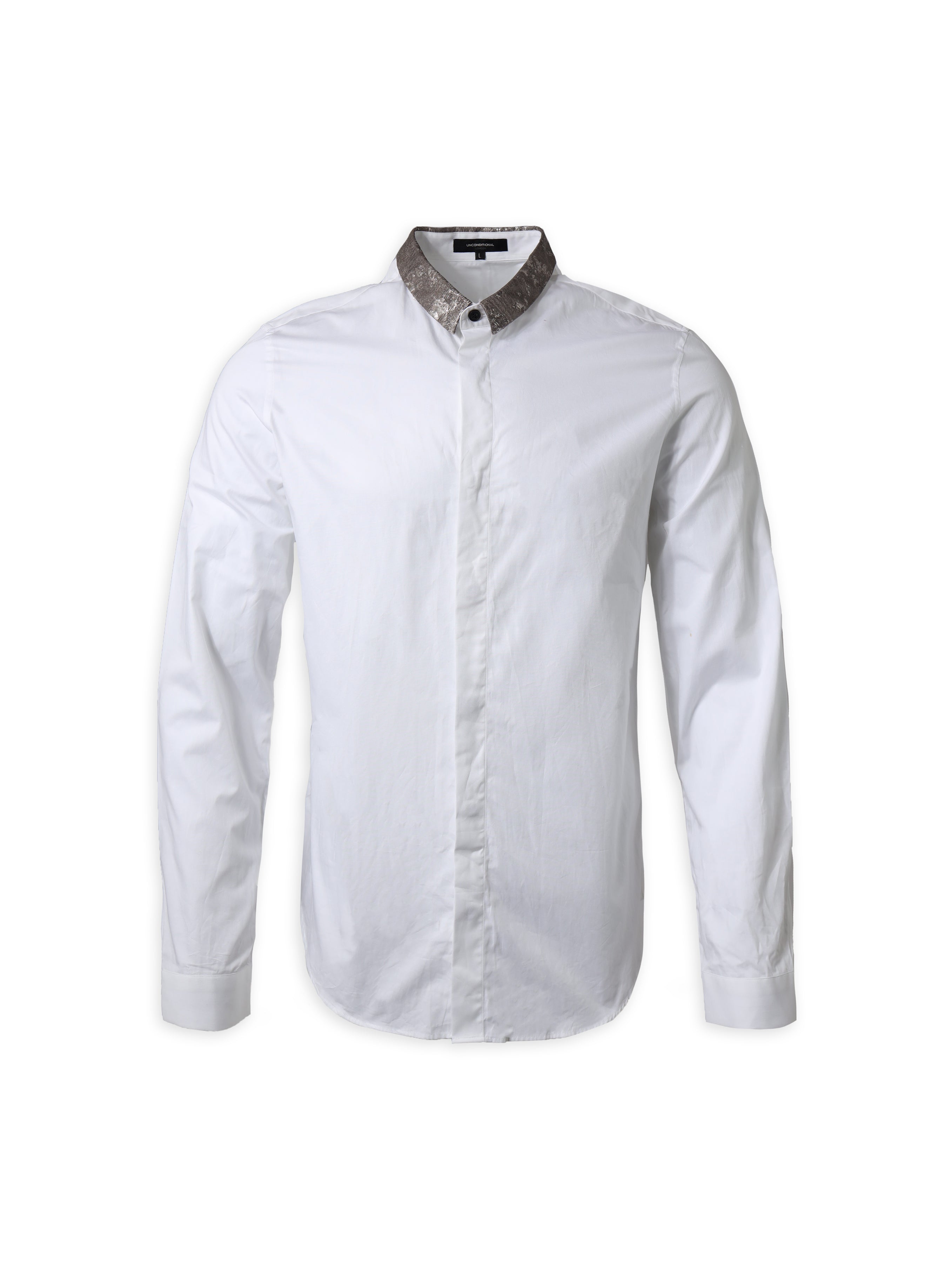 White Long Sleeved Shirt With Silver Collar