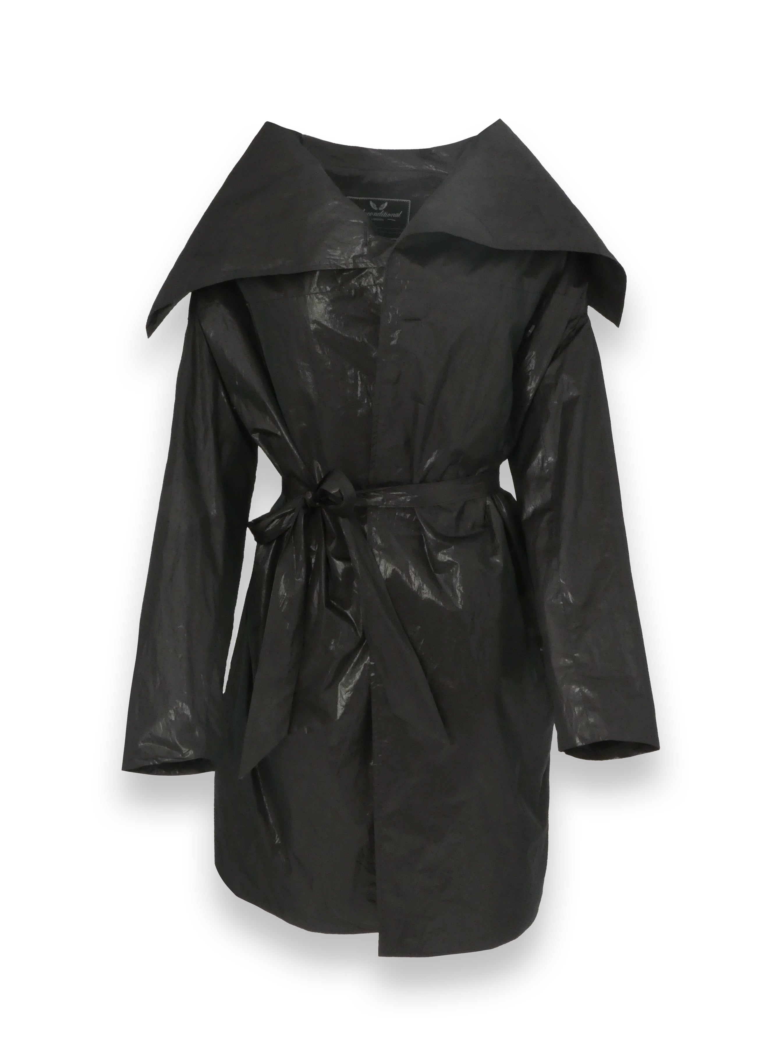Black Tie Up Rain Coat Jacket
