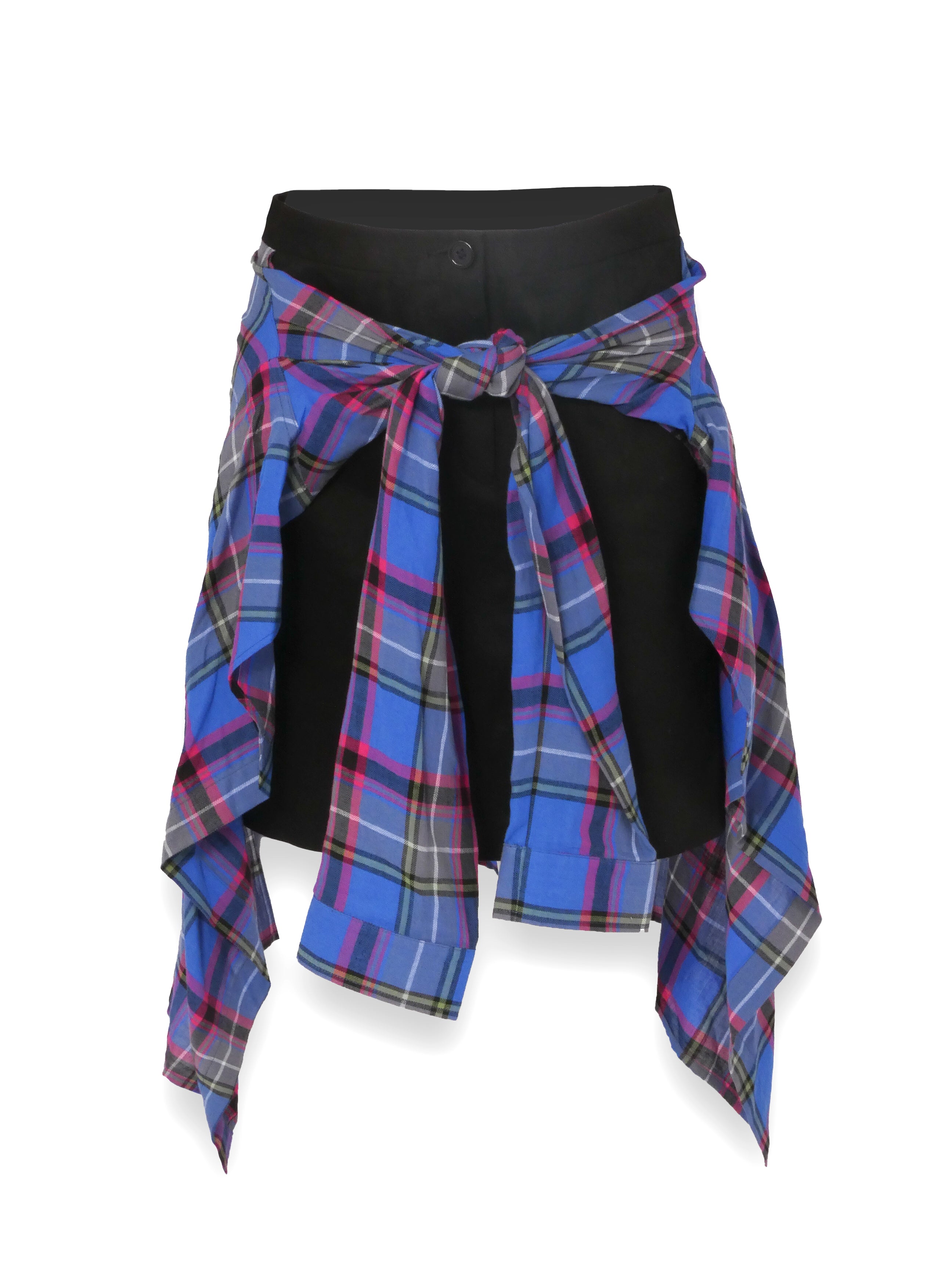 Black Skirt With Colourful Checkered Tie Up Detail