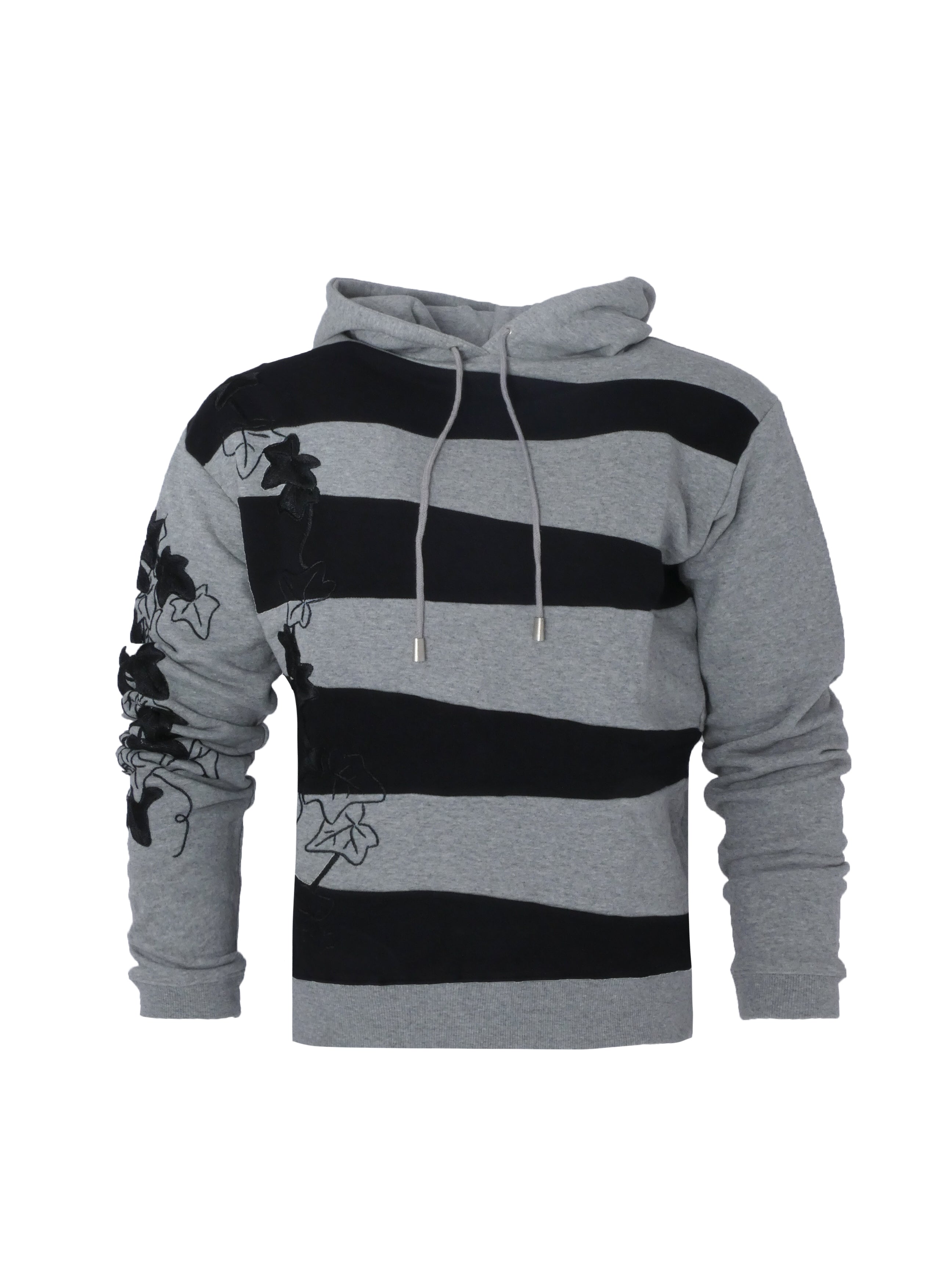 Grey And Black Striped Jumper With Ivy Embroidery