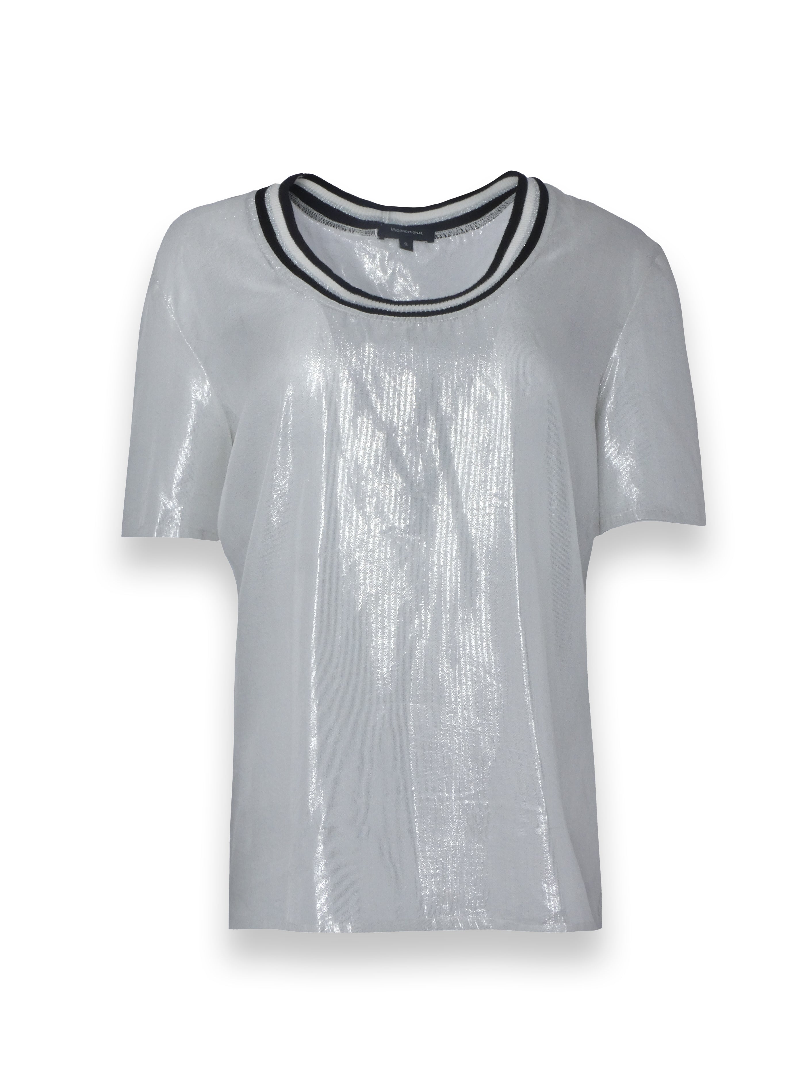 Silver Glitter T-Shirt With Black Striped Neckline