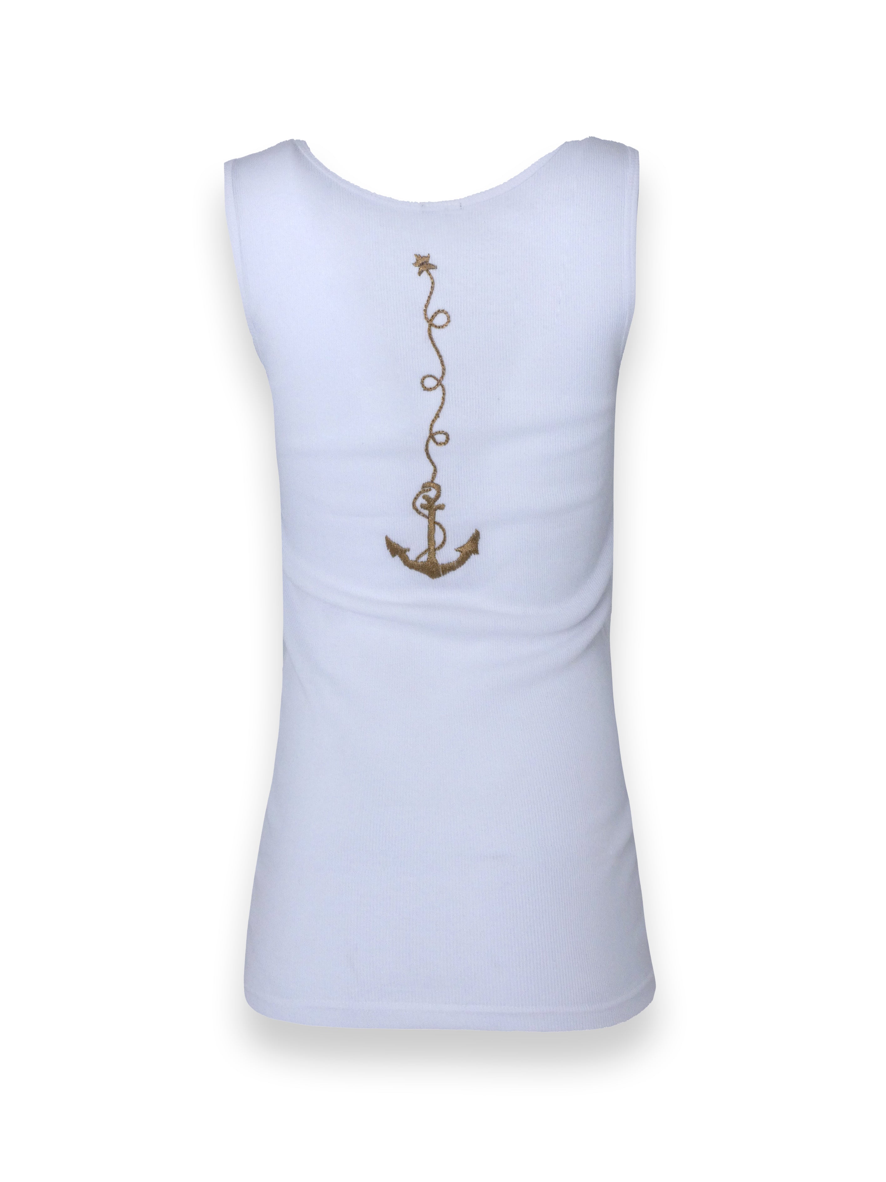 White Ribbed Vest With Anchor Design