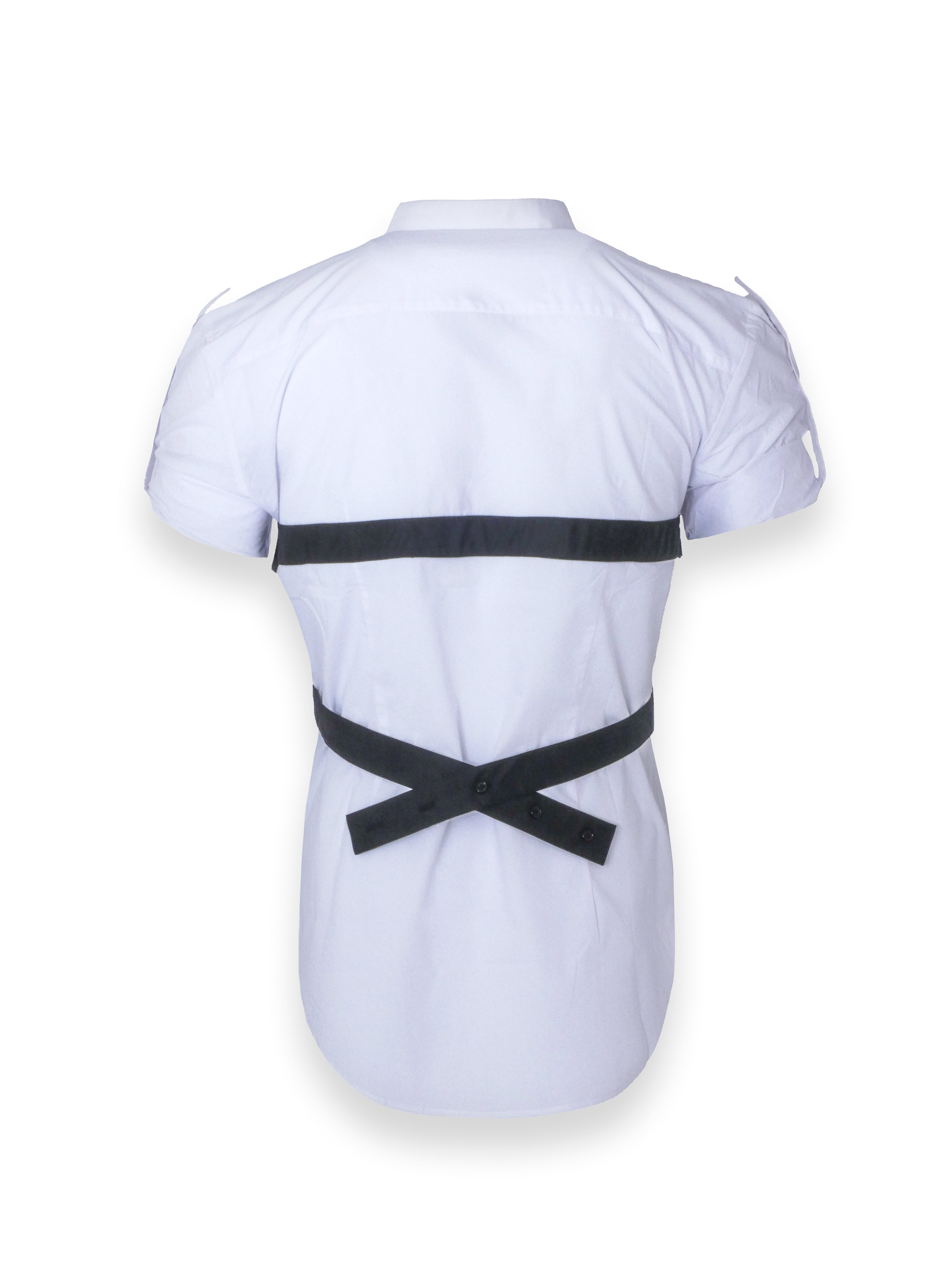 White Shirt With Black Button Up Straps