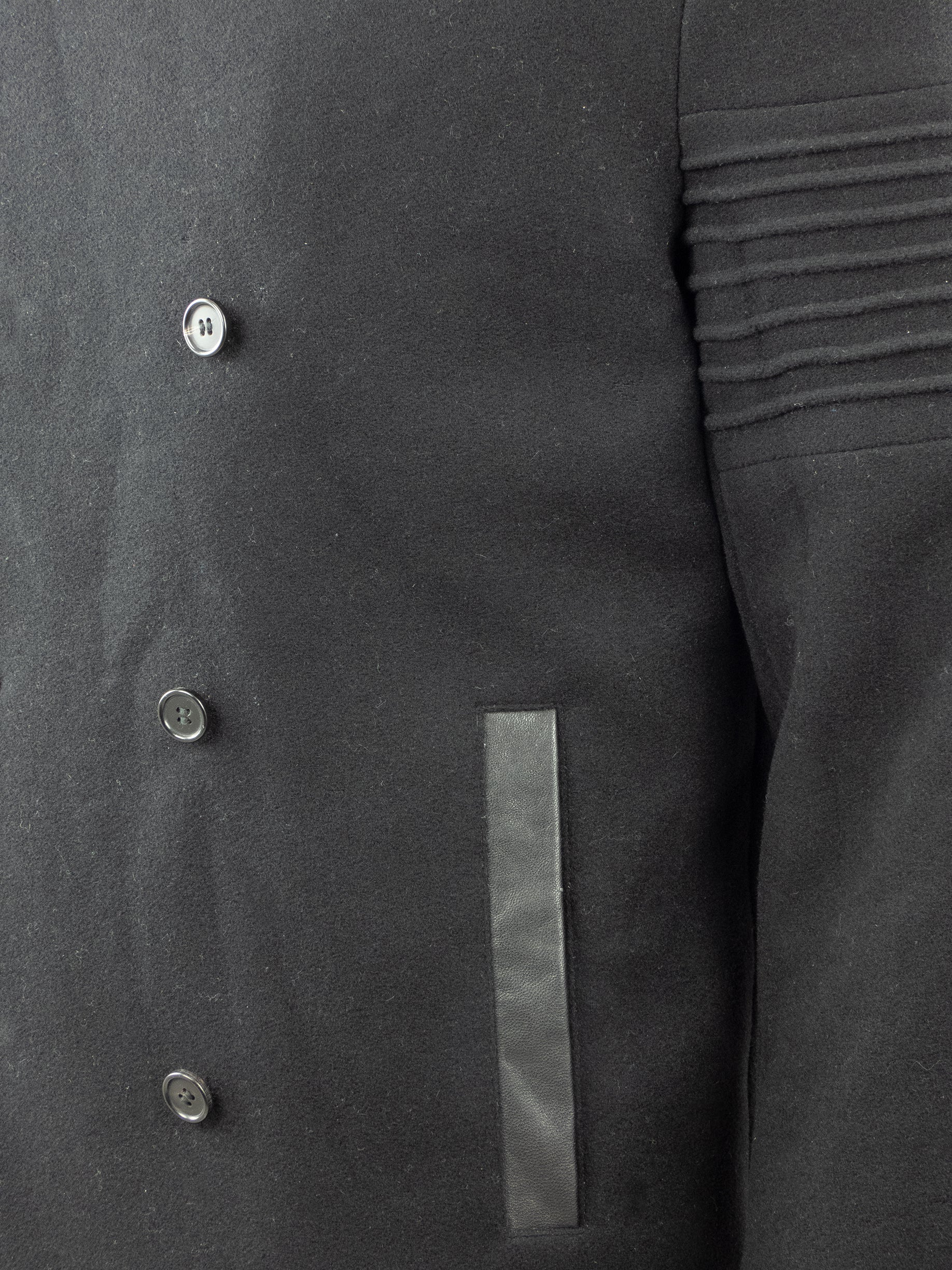 BLACK WOOL BUTTON UP JACKET WITH LEATHER DETAILING