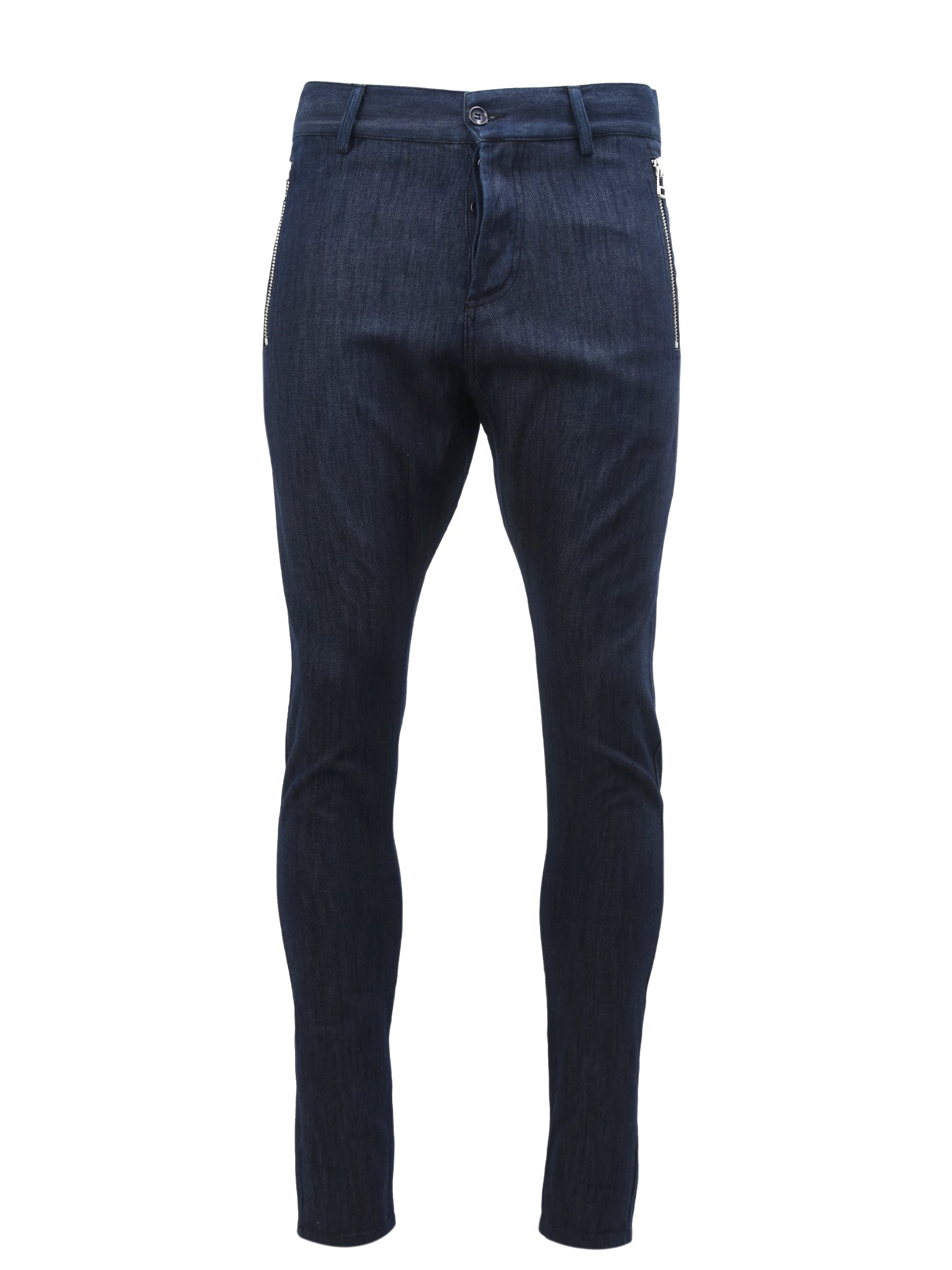 DARK BLUE STRAIGHT LEG JEANS WITH CHUNKY SILVER ZIPS