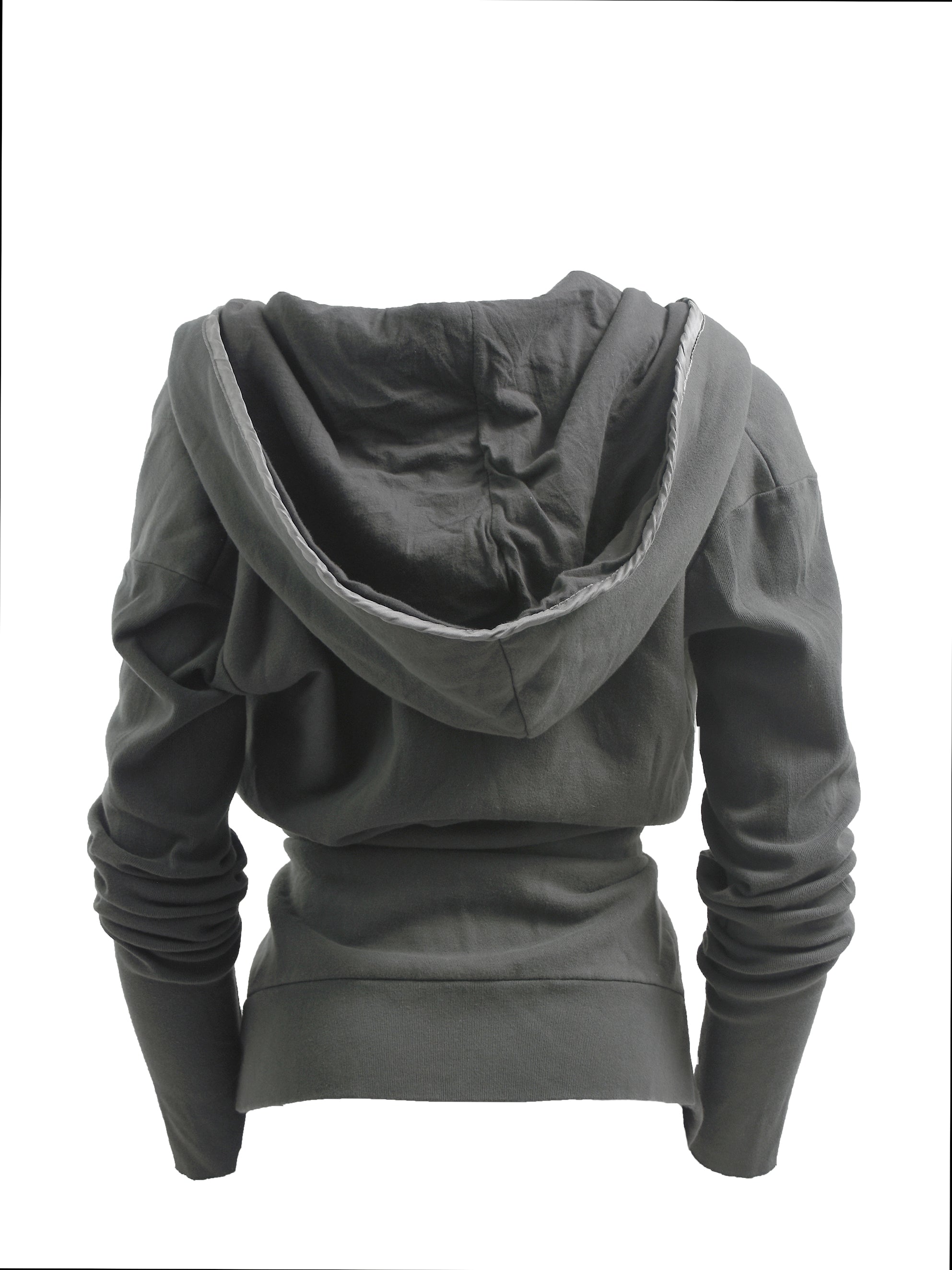 GREY HOODED SWEAT JACKET WITH ATTACHED BELT