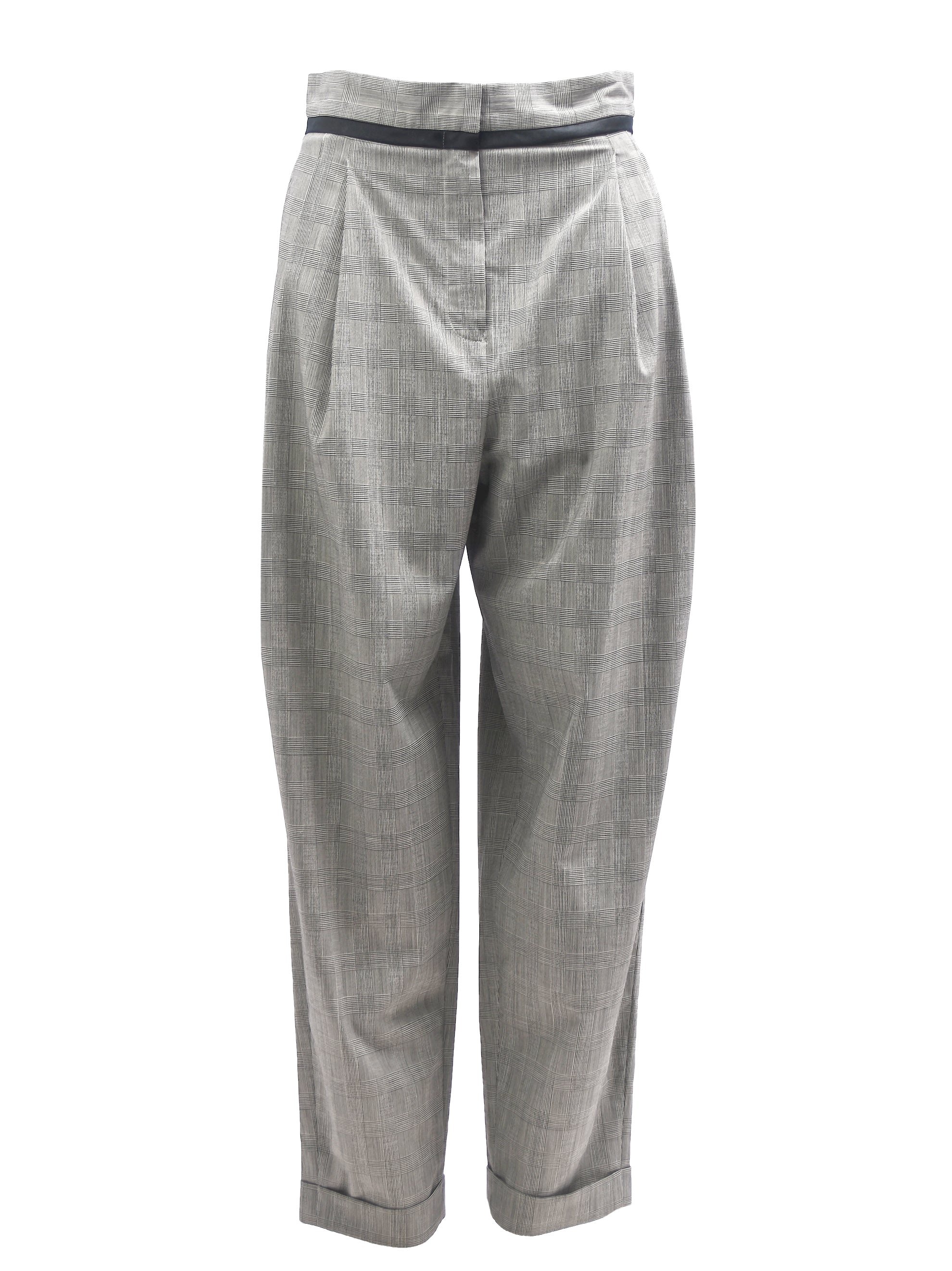 GREY PLAID TAPERED TROUSERS