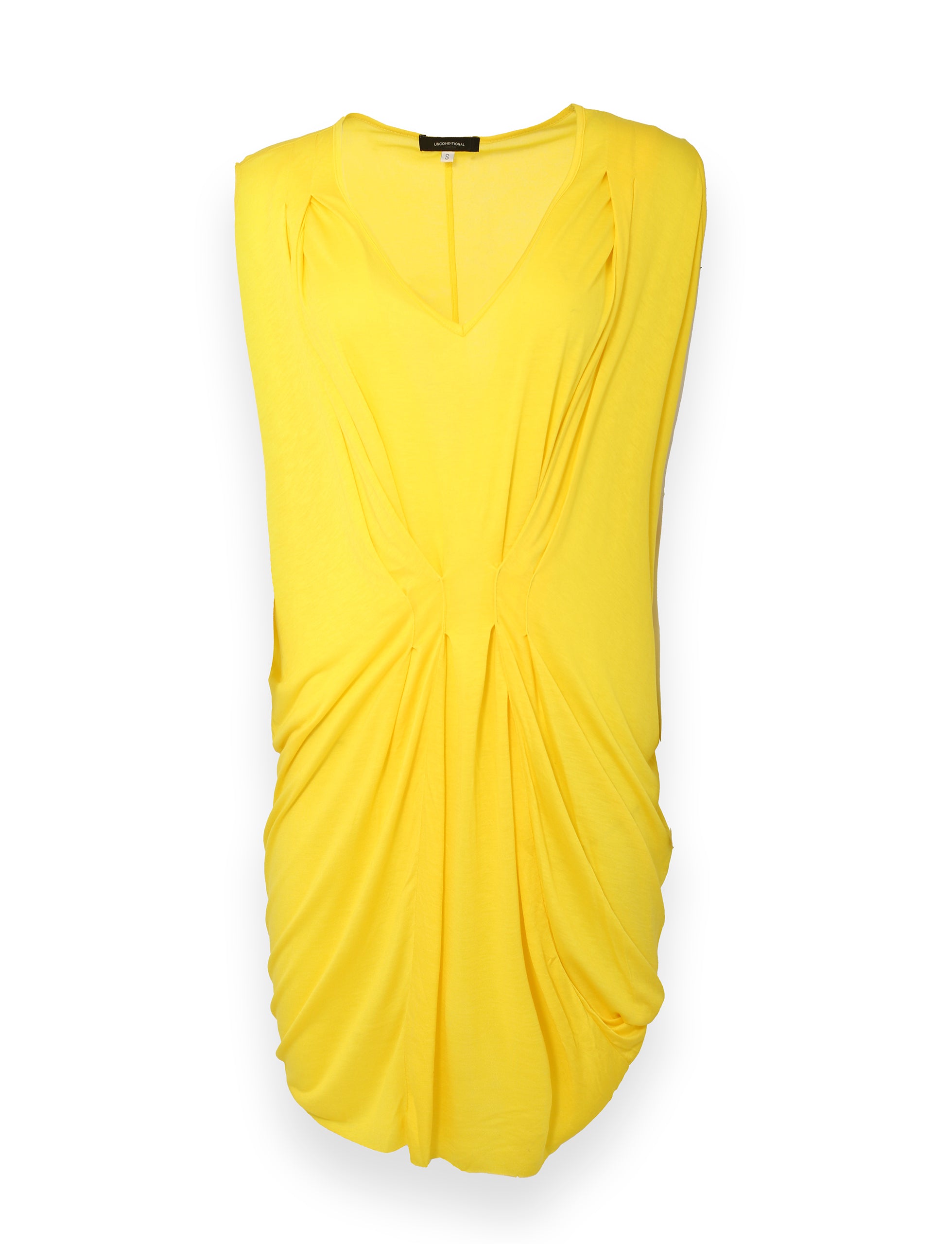 Yellow V-Neck Ruched Dress