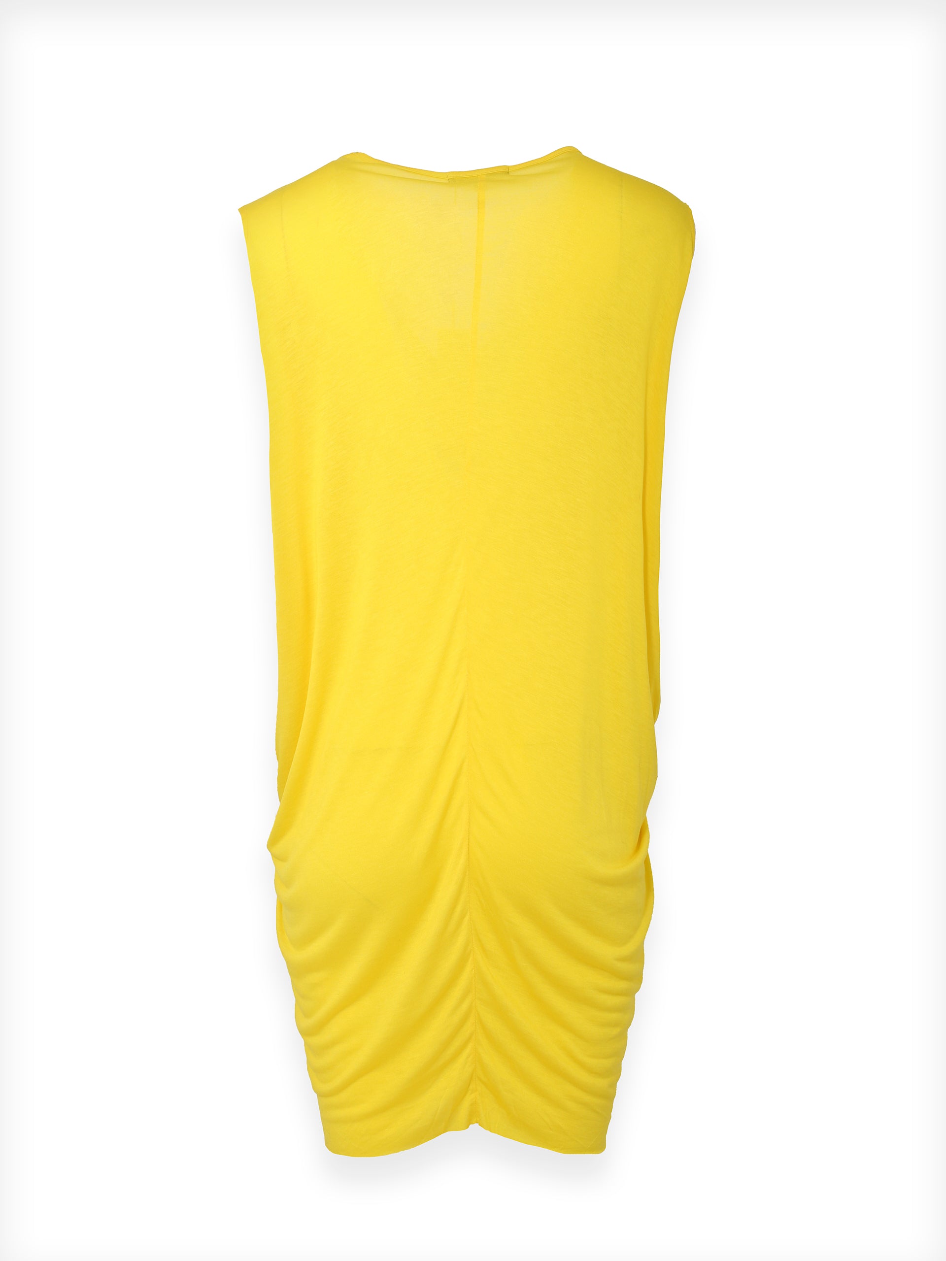 Yellow V-Neck Ruched Dress