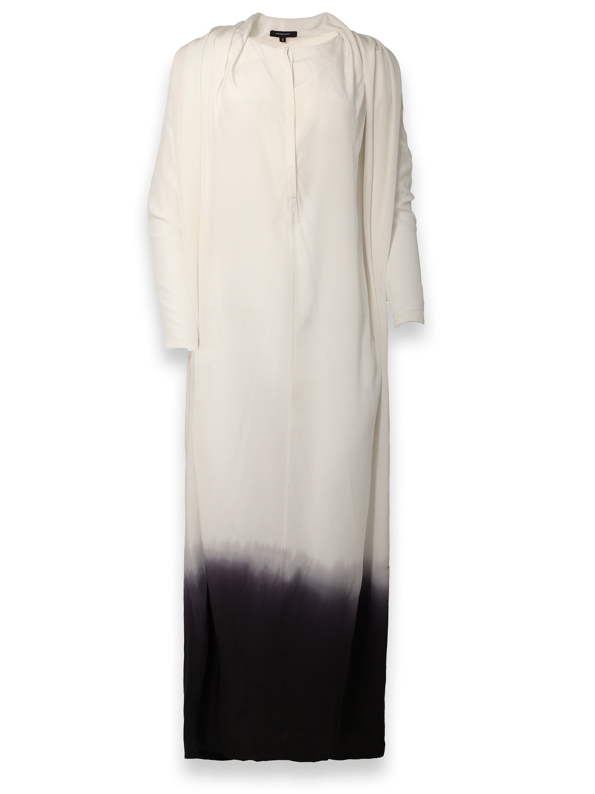Long Sleeve White Dress with Purple Ombre Detail and Hood