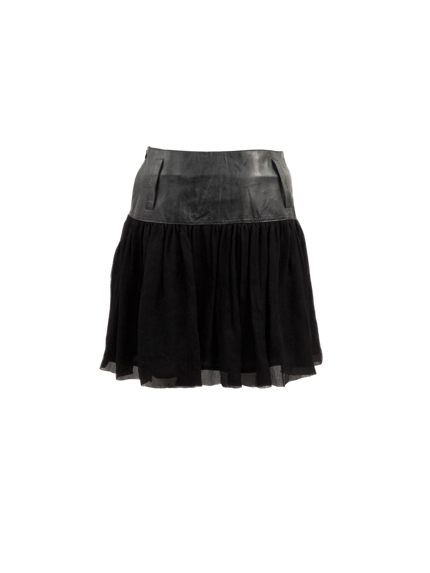 BLACK LEATHER AND SILK SKIRT