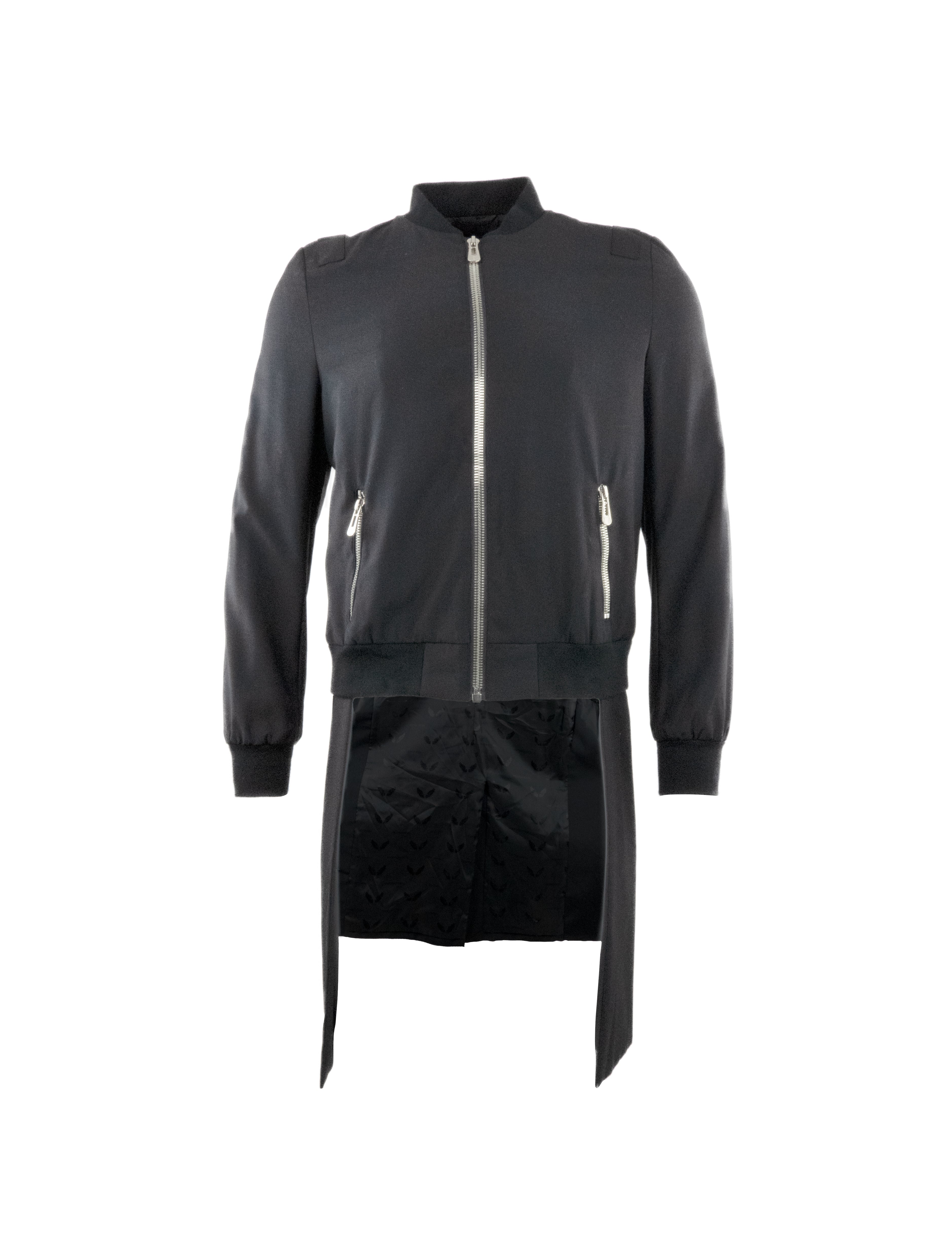 BLACK TAILCOAT BOMBER JACKET WITH SILVER ZIPS