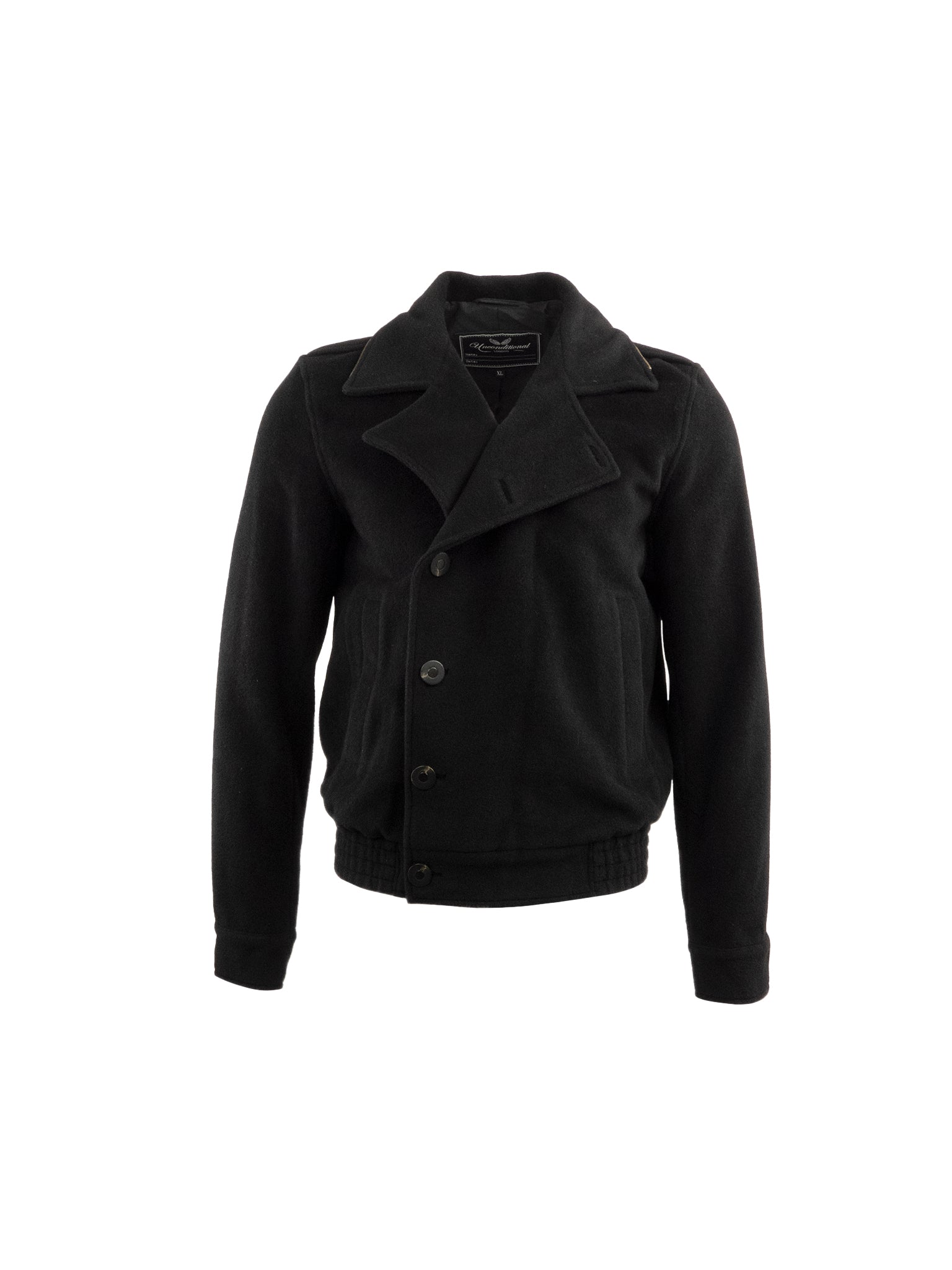 BLACK WOOL BUTTON UP HOODED JACKET