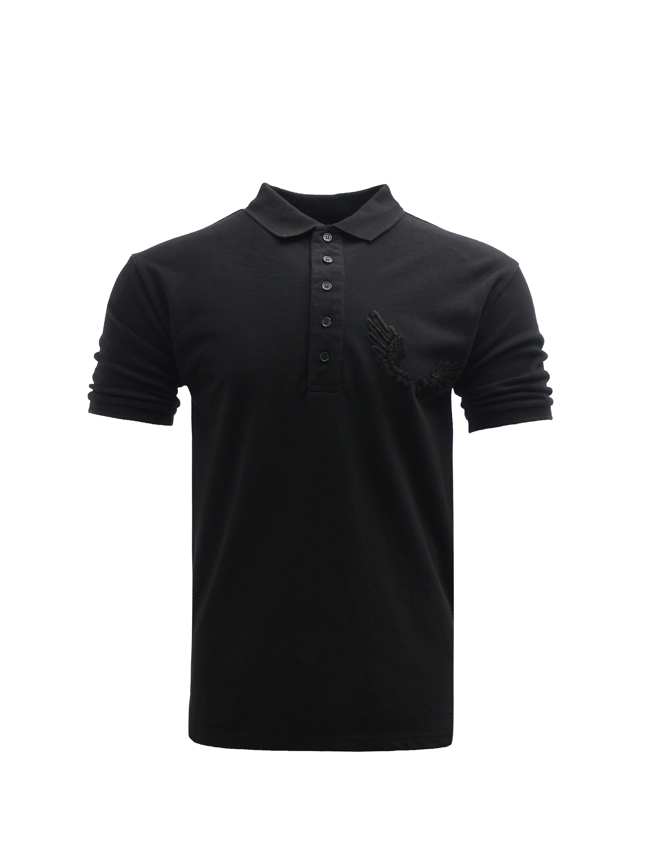 BLACK EMBROIDERED WINGS POLO TOP