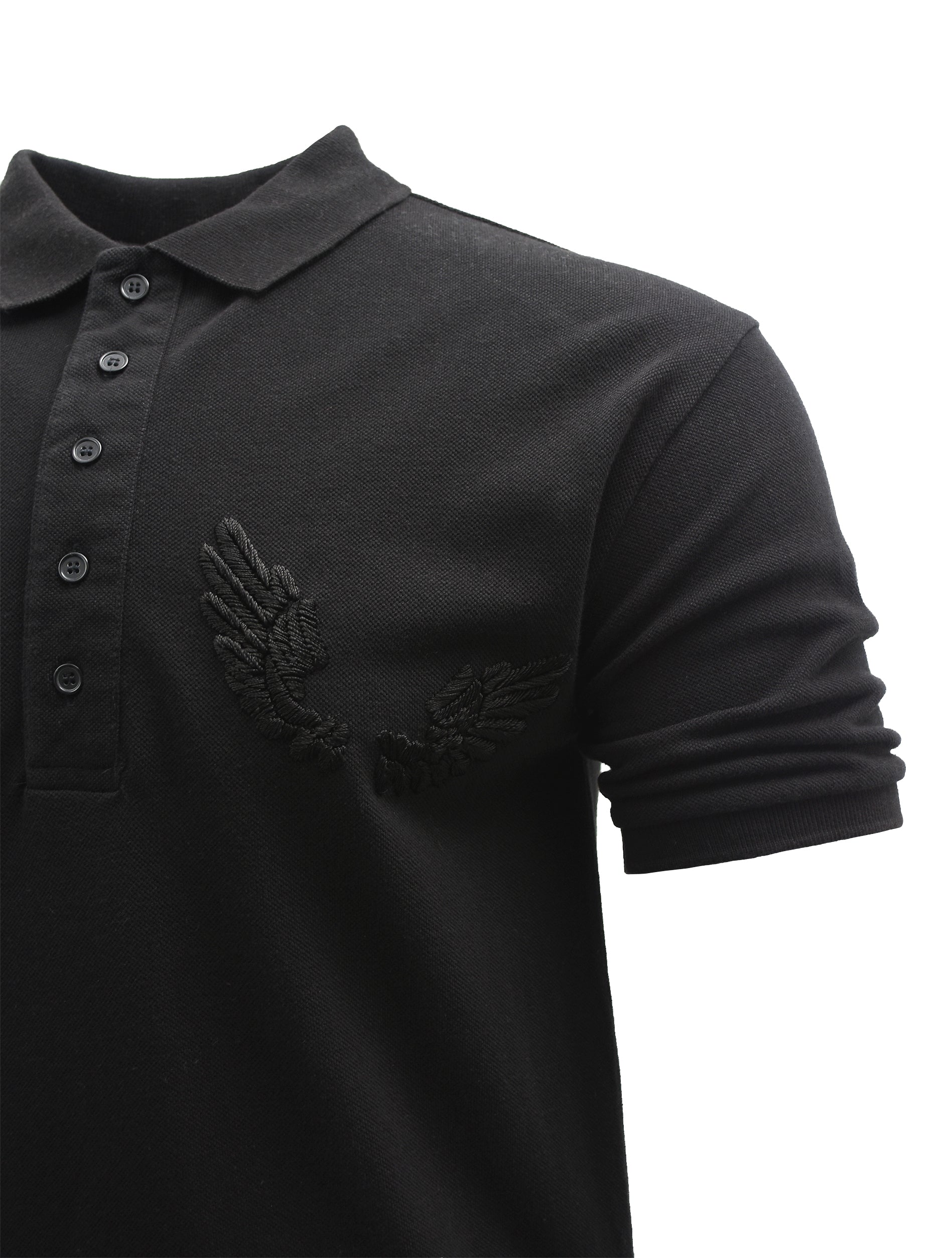BLACK EMBROIDERED WINGS POLO TOP