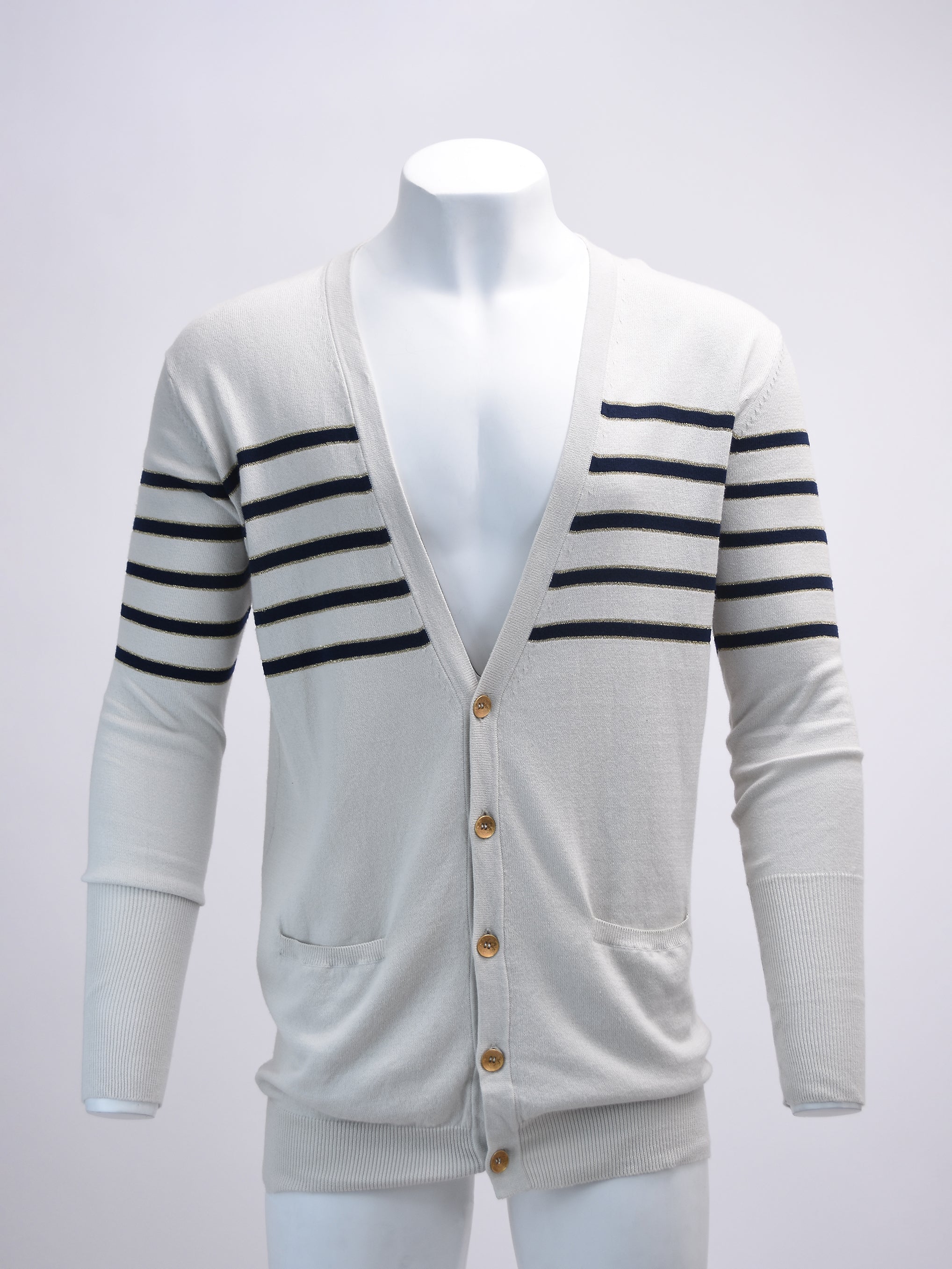 LIGHT AND NAVY STRIPE BUTTON UP CARDIGAN