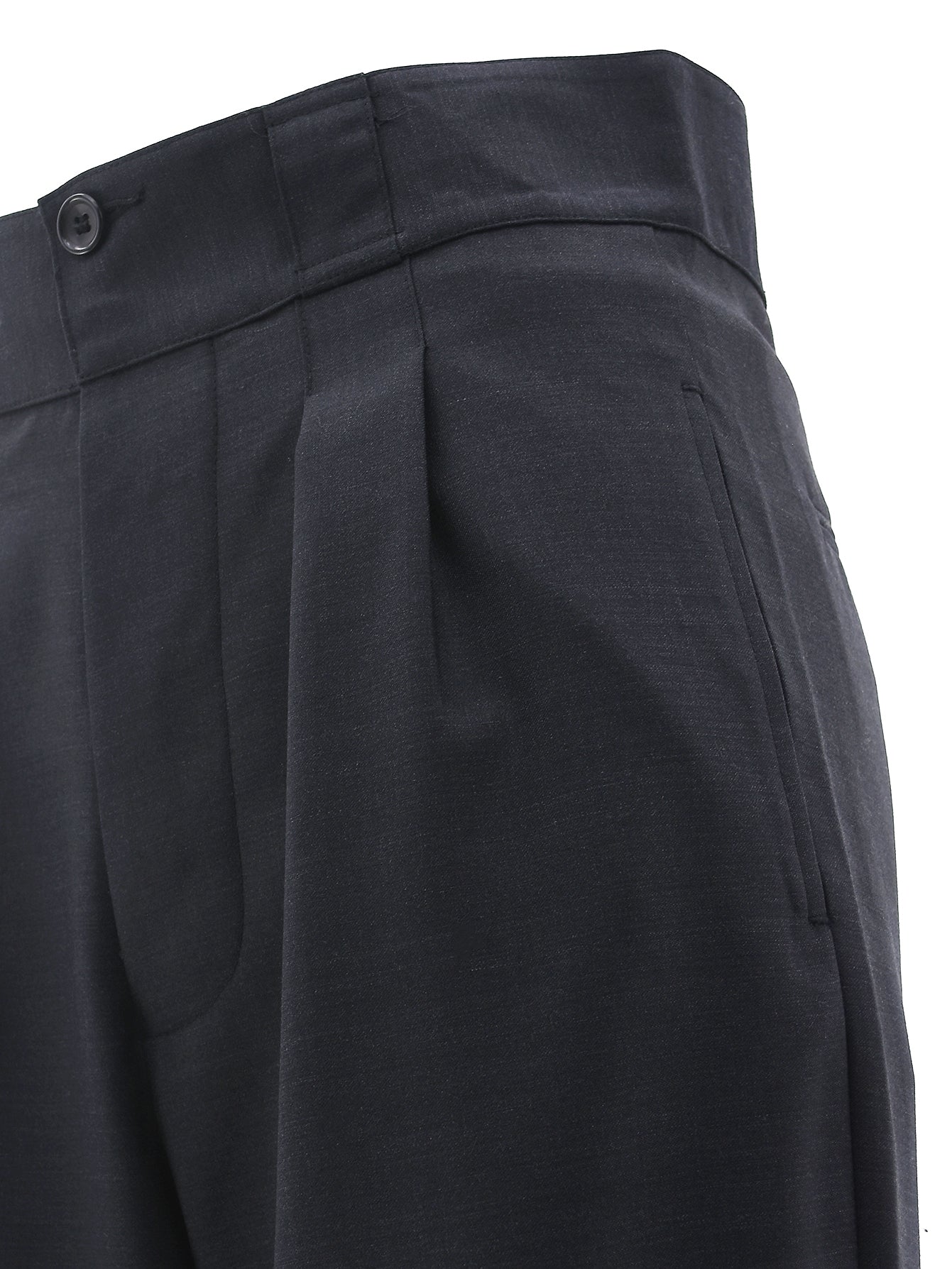 CHARCOAL WOOL PLEATED SUIT TROUSERS