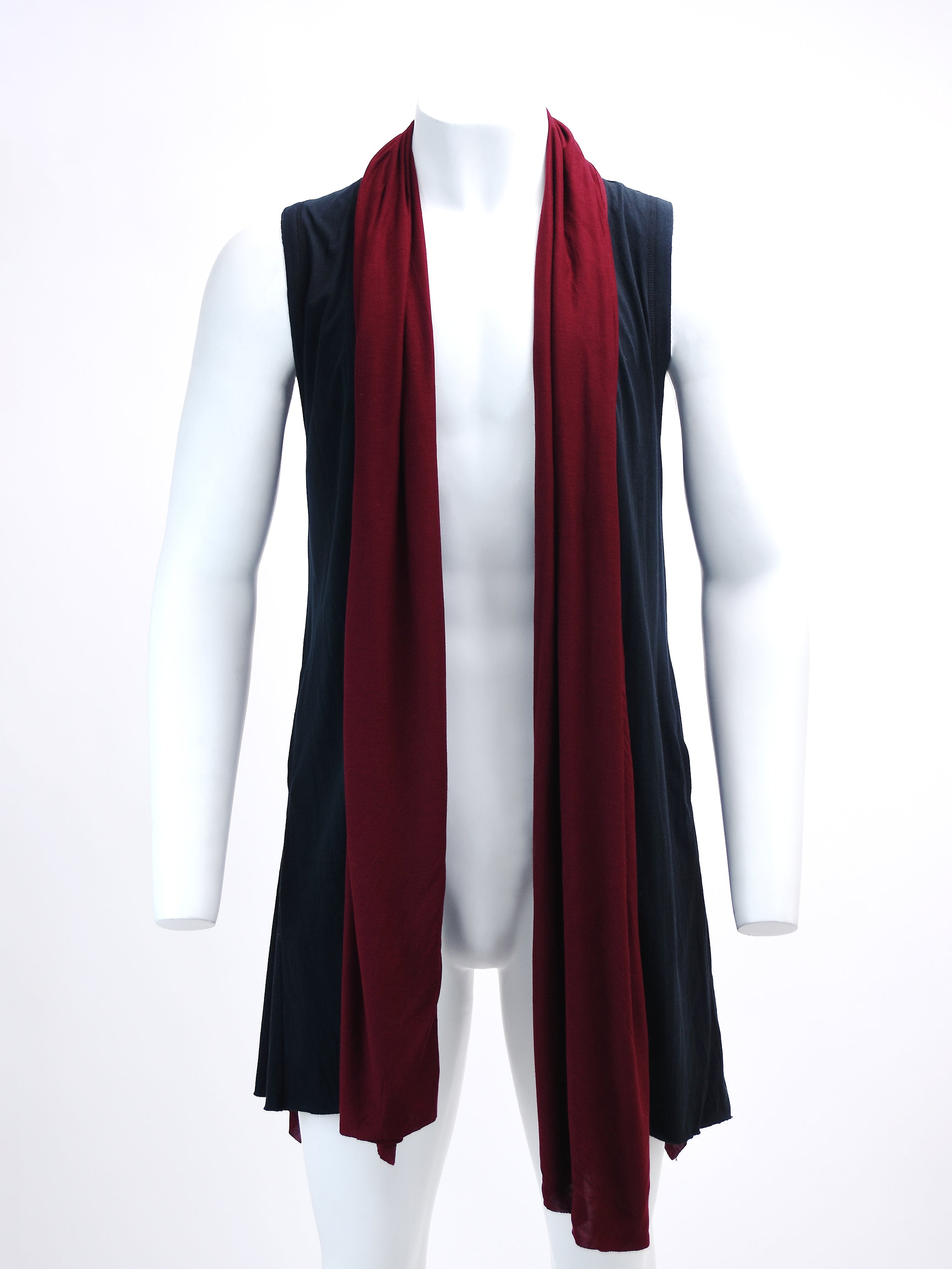 BLACK AND RED OPEN WATERFALL VEST