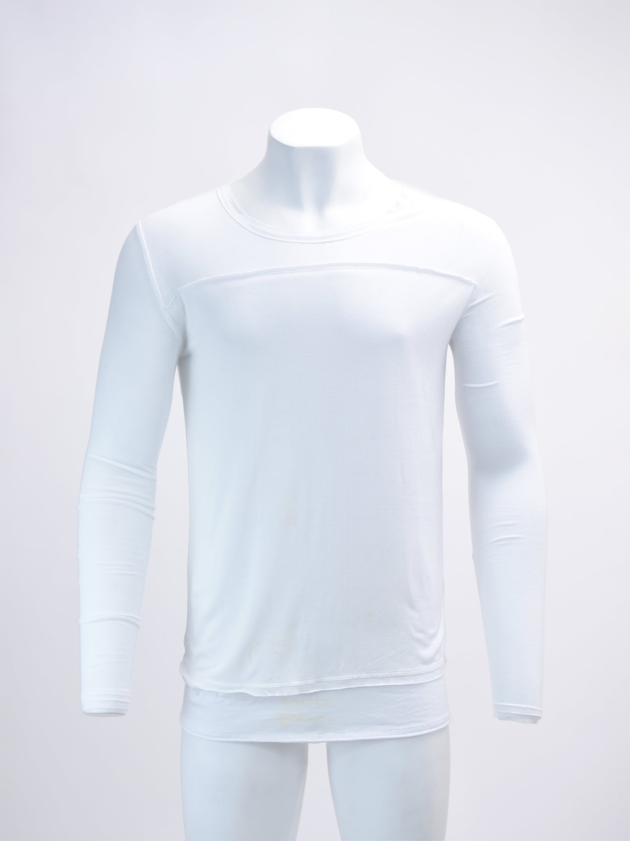 WHITE WIDE NECK DOUBLE LAYERED LONG SLEEVE T-SHIRT
