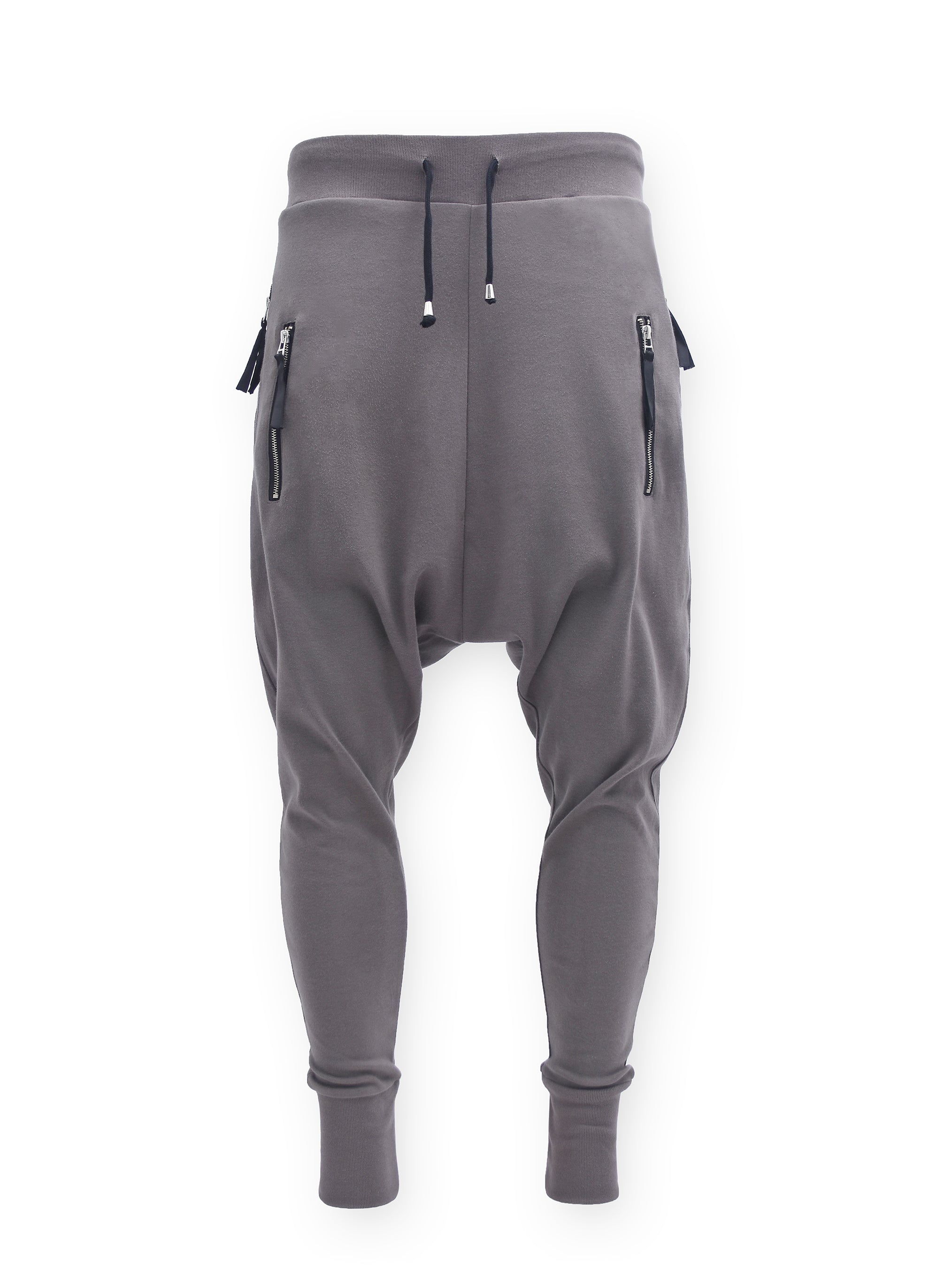 BROWN DOUBLE SILVER ZIPPED DROP CROTCH JOGGERS