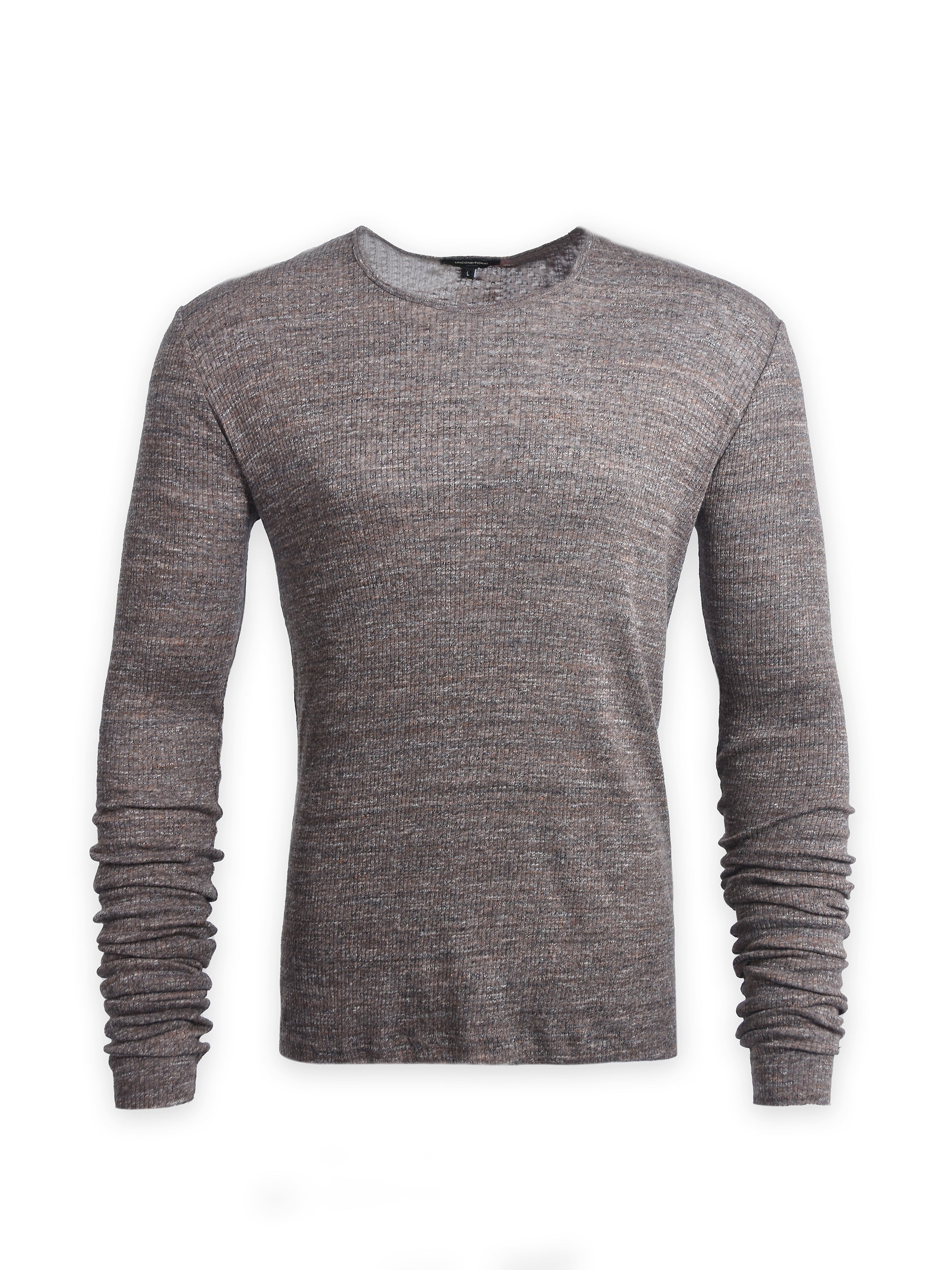 TAUPE RIBBED LONG SLEEVE T-SHIRT
