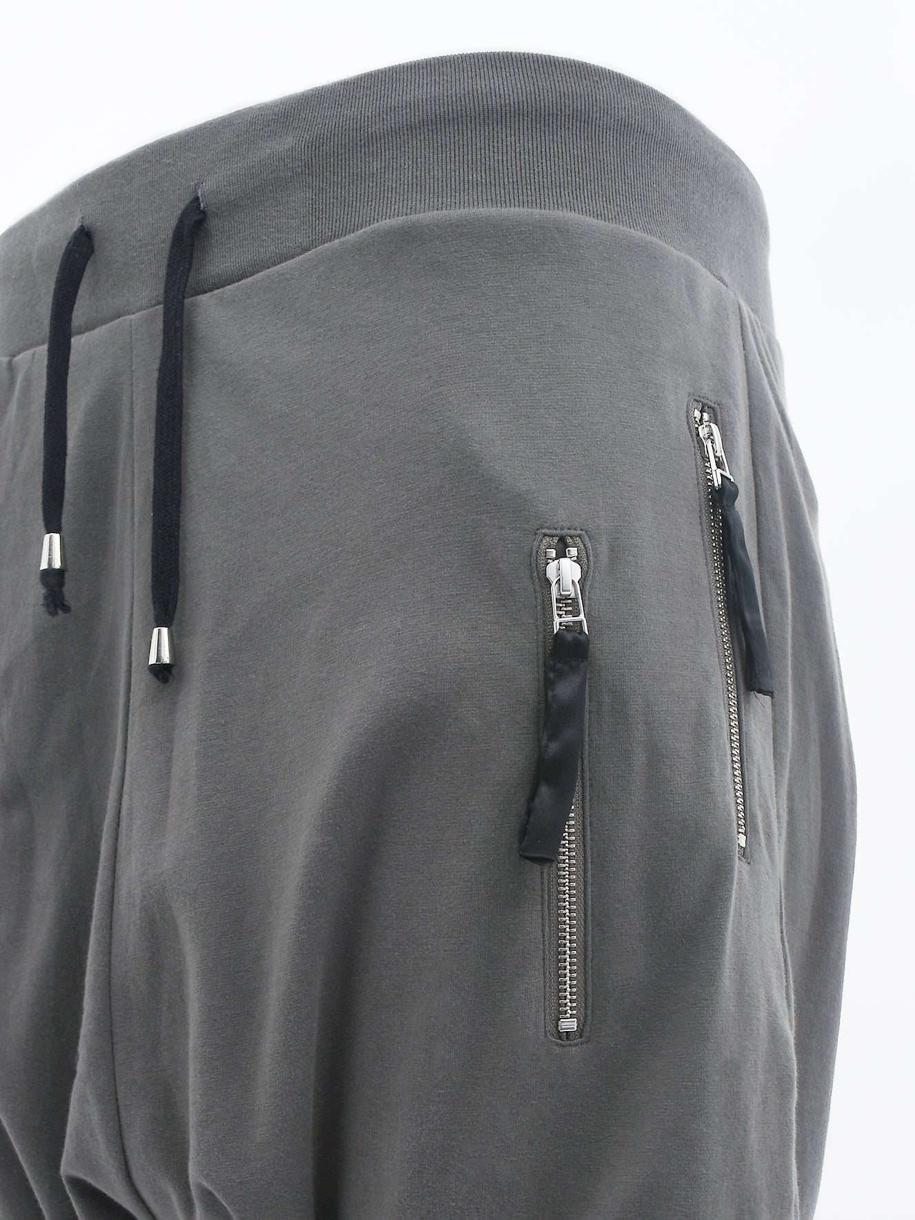 GREY DROP CROTCH JOGGERS WITH DOUBLE ZIP