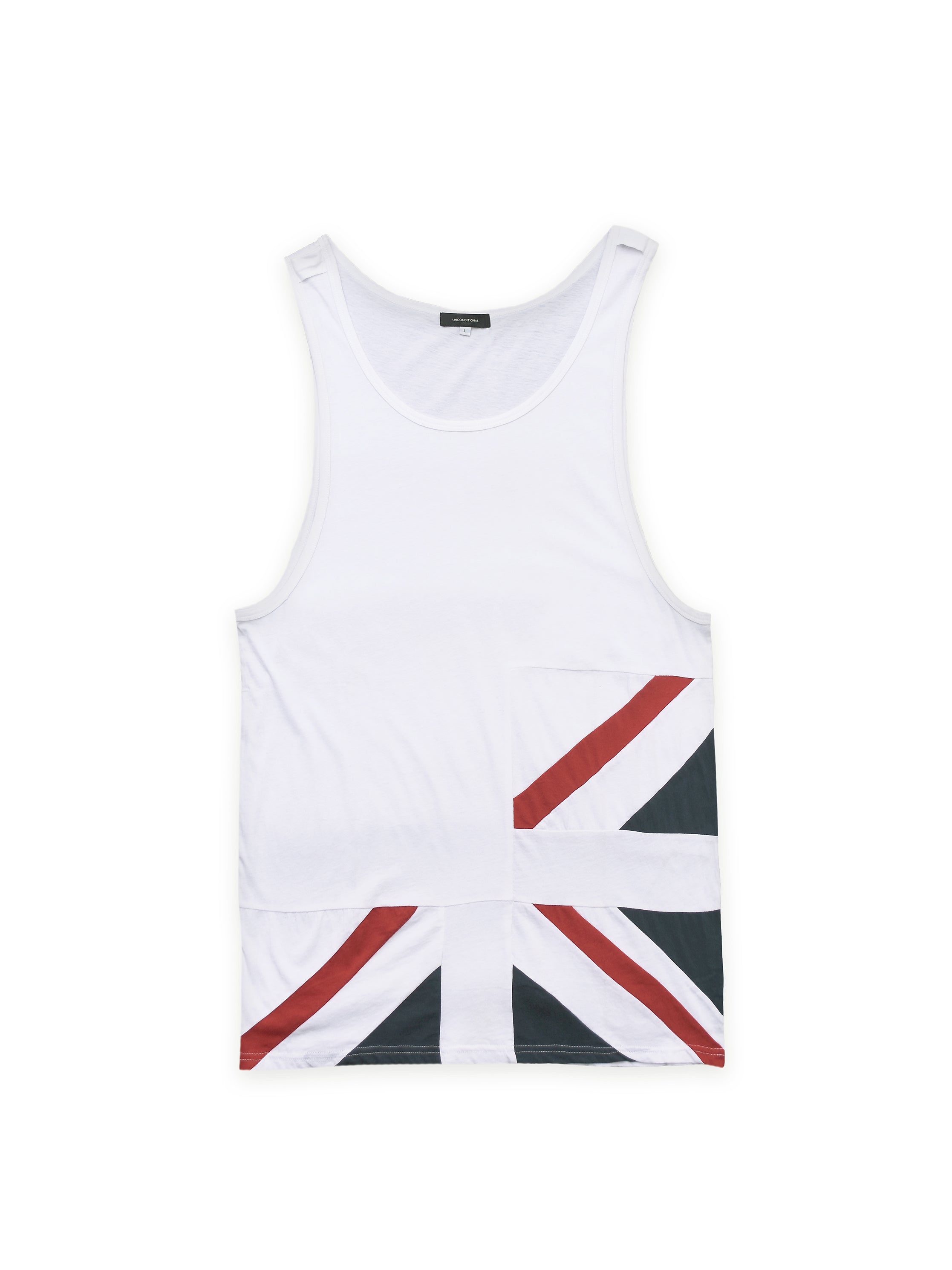 WHITE VEST WITH RED AND NAVY STRIPES