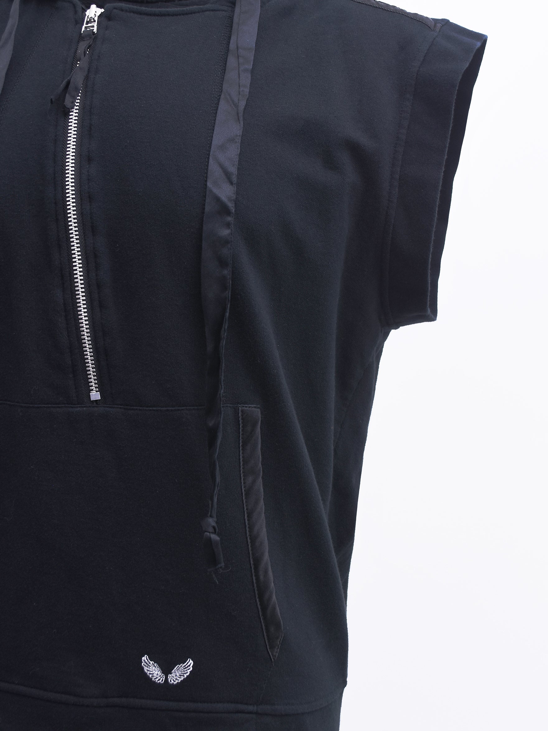 Sleeveless Half Zip Black Sweater With Asymmetric Zip