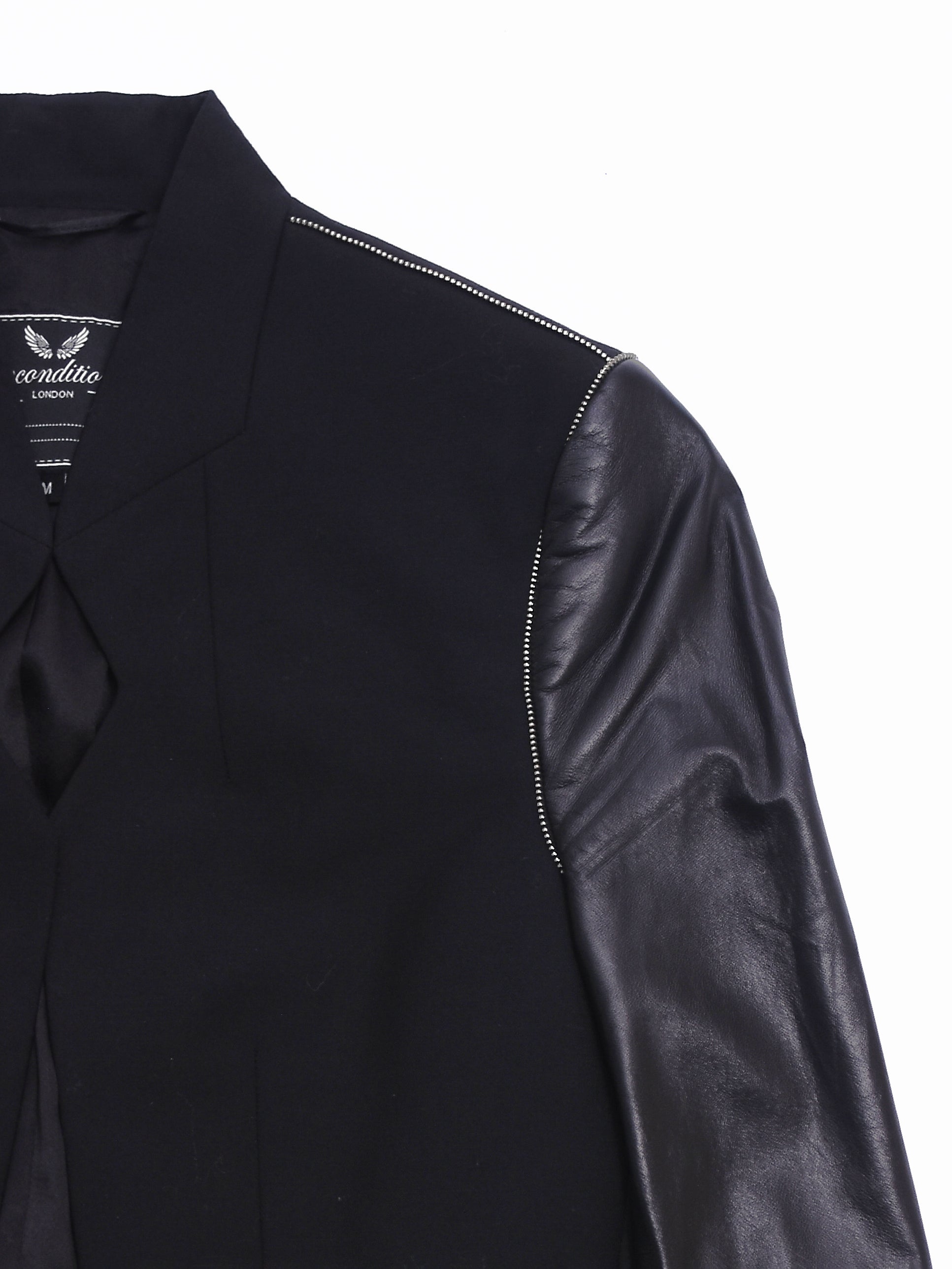 Black Cutaway Blazer With Leather Sleeves