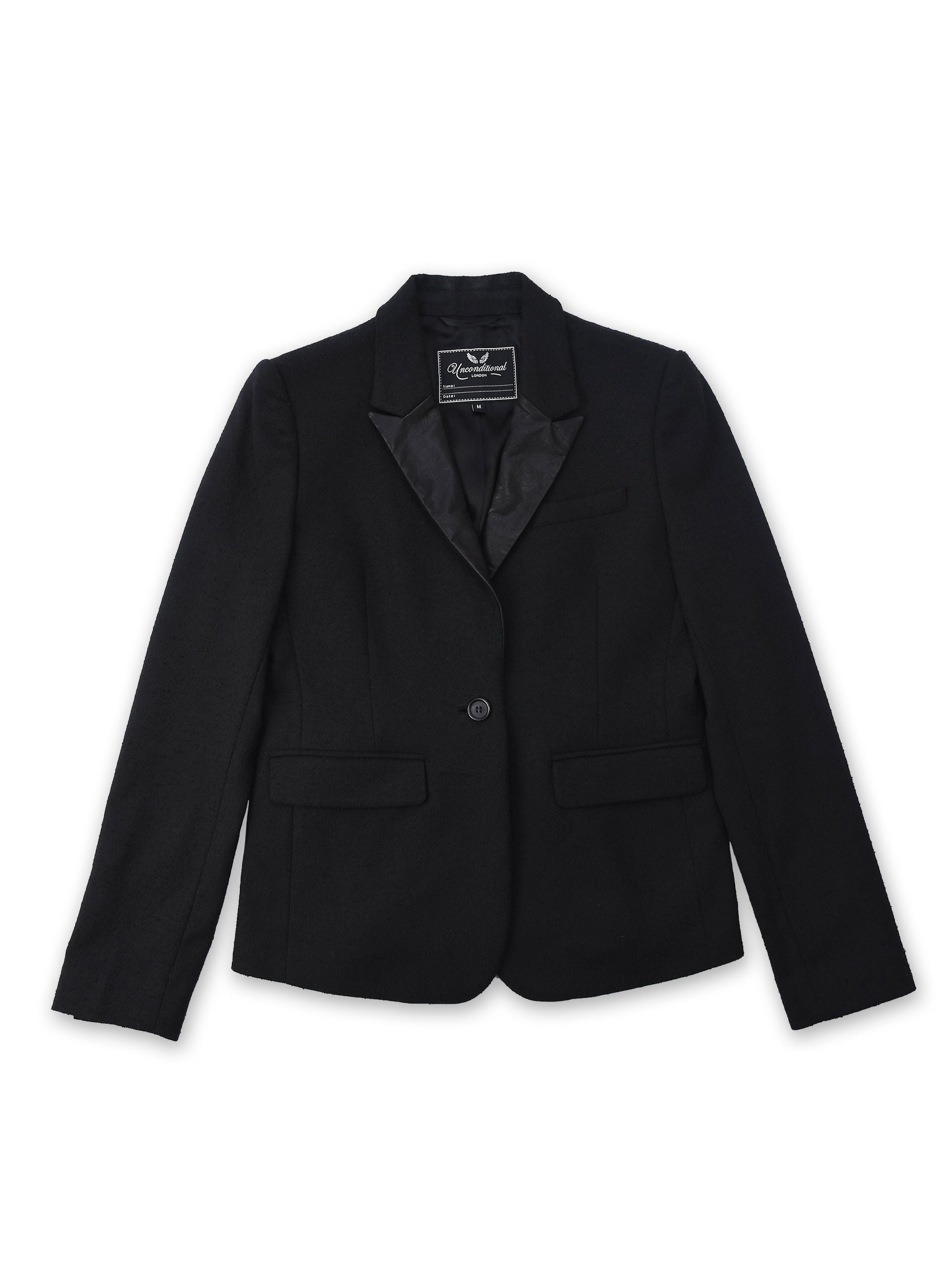 Black Contrast Blazer With Leather Detailing