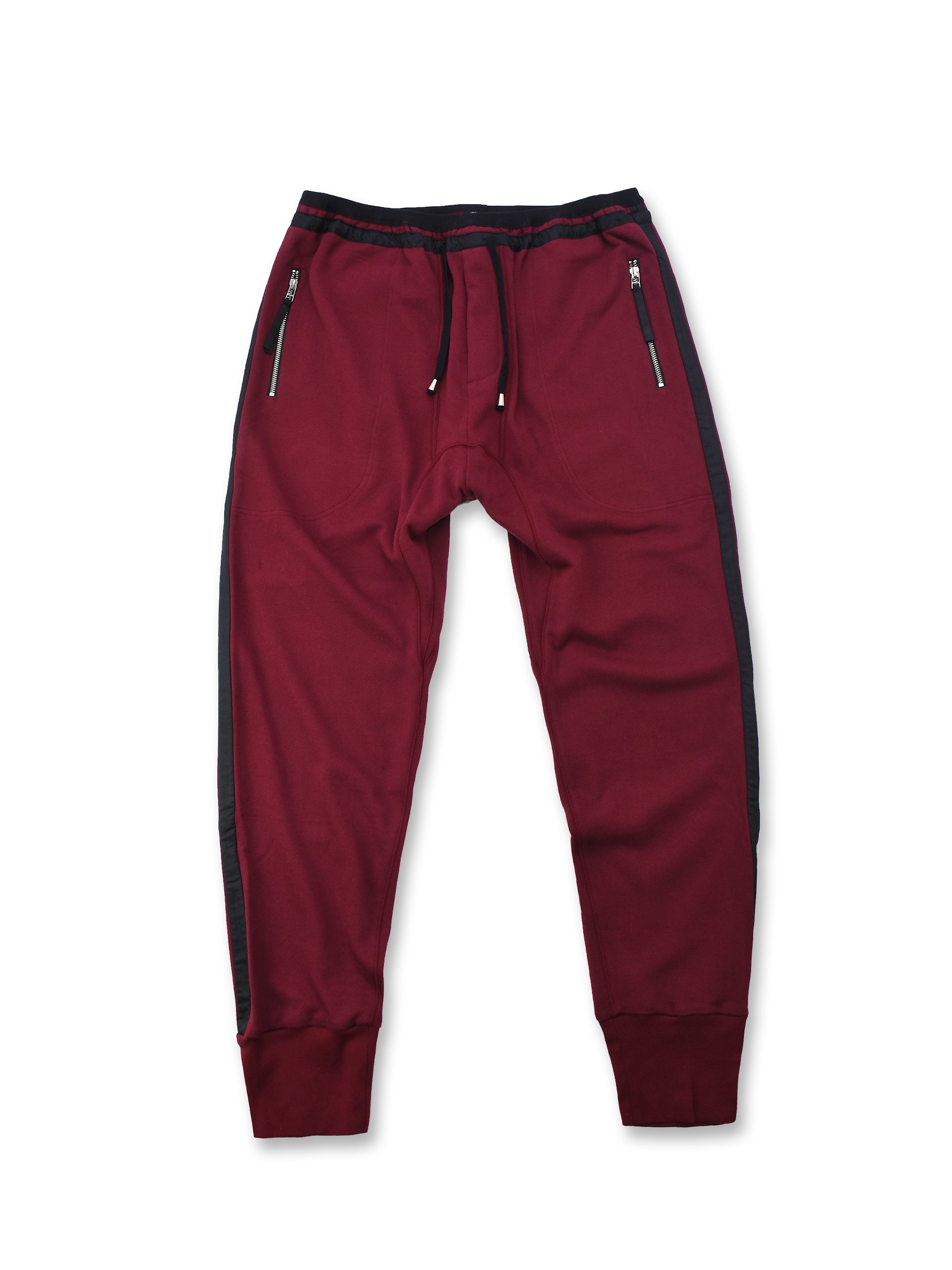 WINE AND BLACK SATIN STRIPED JOGGERS