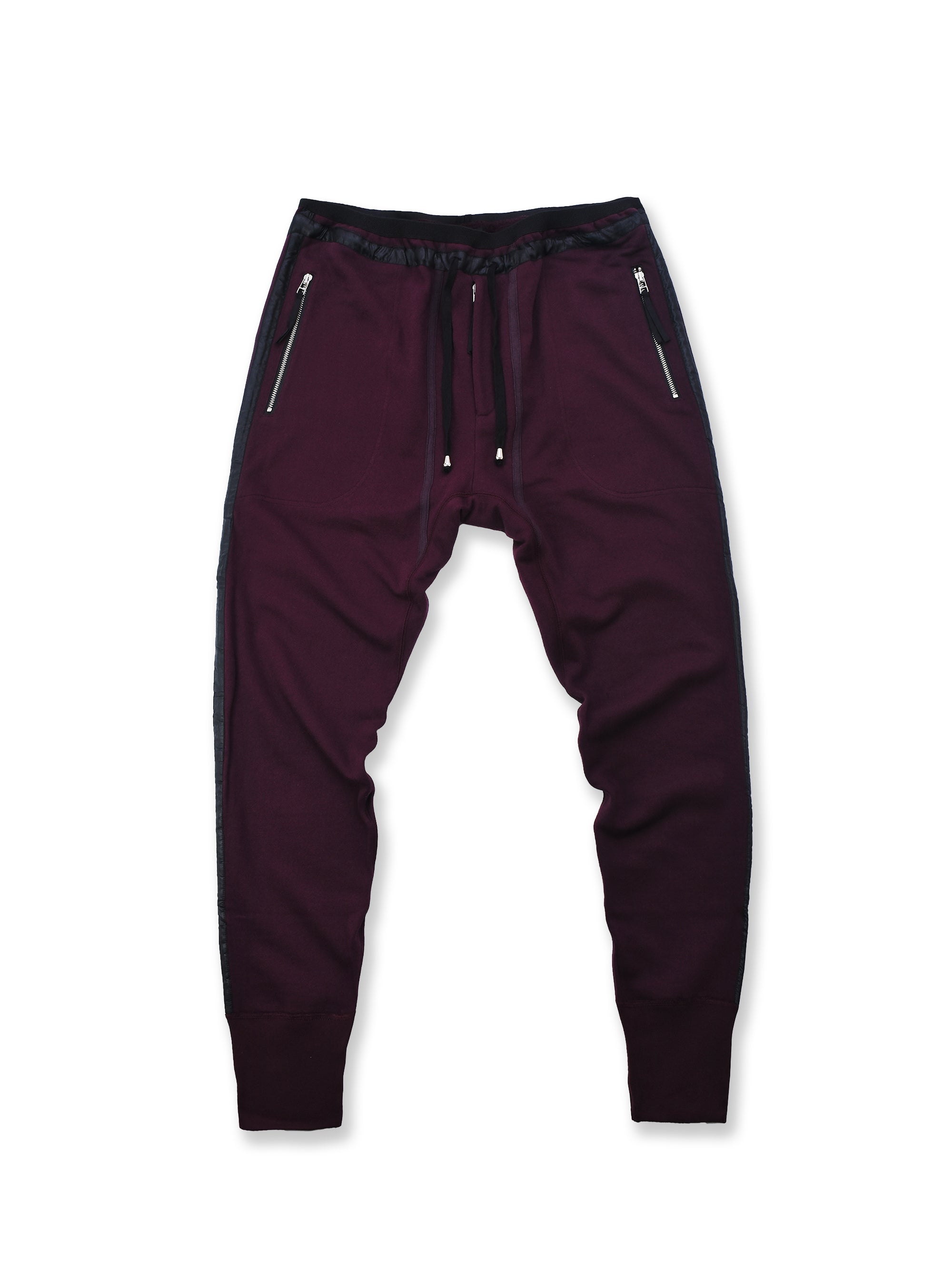 BURGUNDY AND BLACK SATIN STRIPED JOGGERS