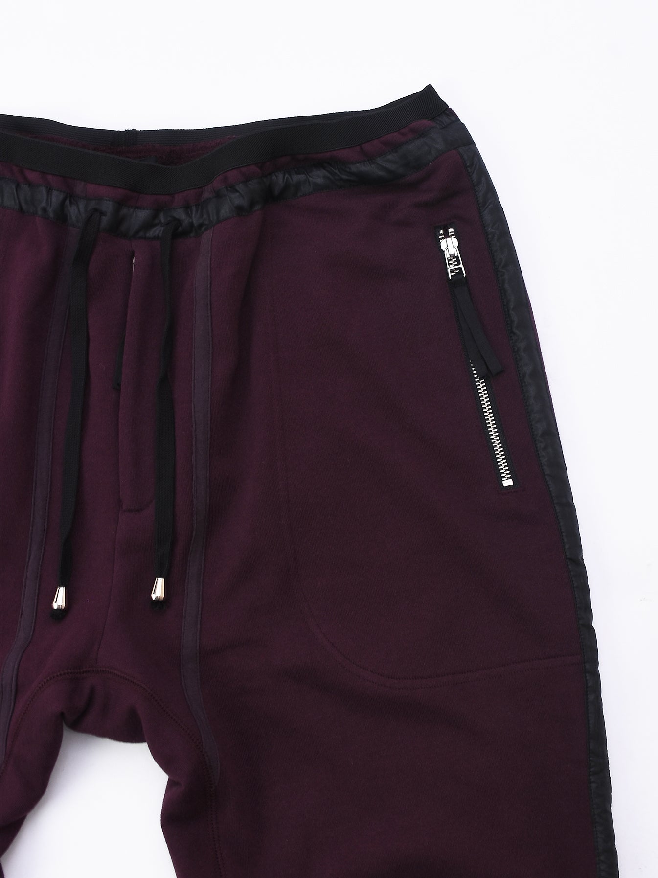 BURGUNDY AND BLACK SATIN STRIPED JOGGERS