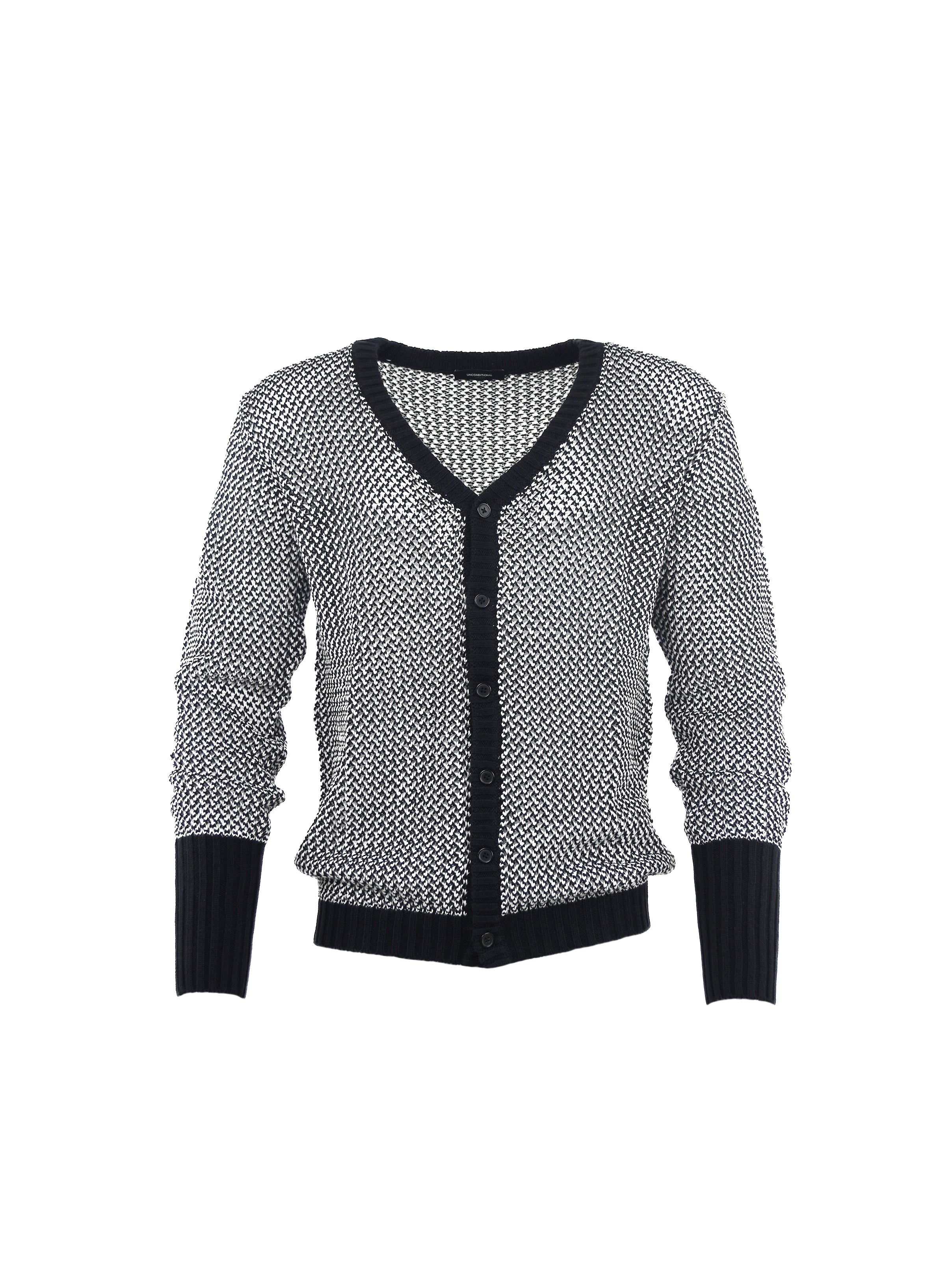 BLACK AND WHITE KNITTED CARDIGAN