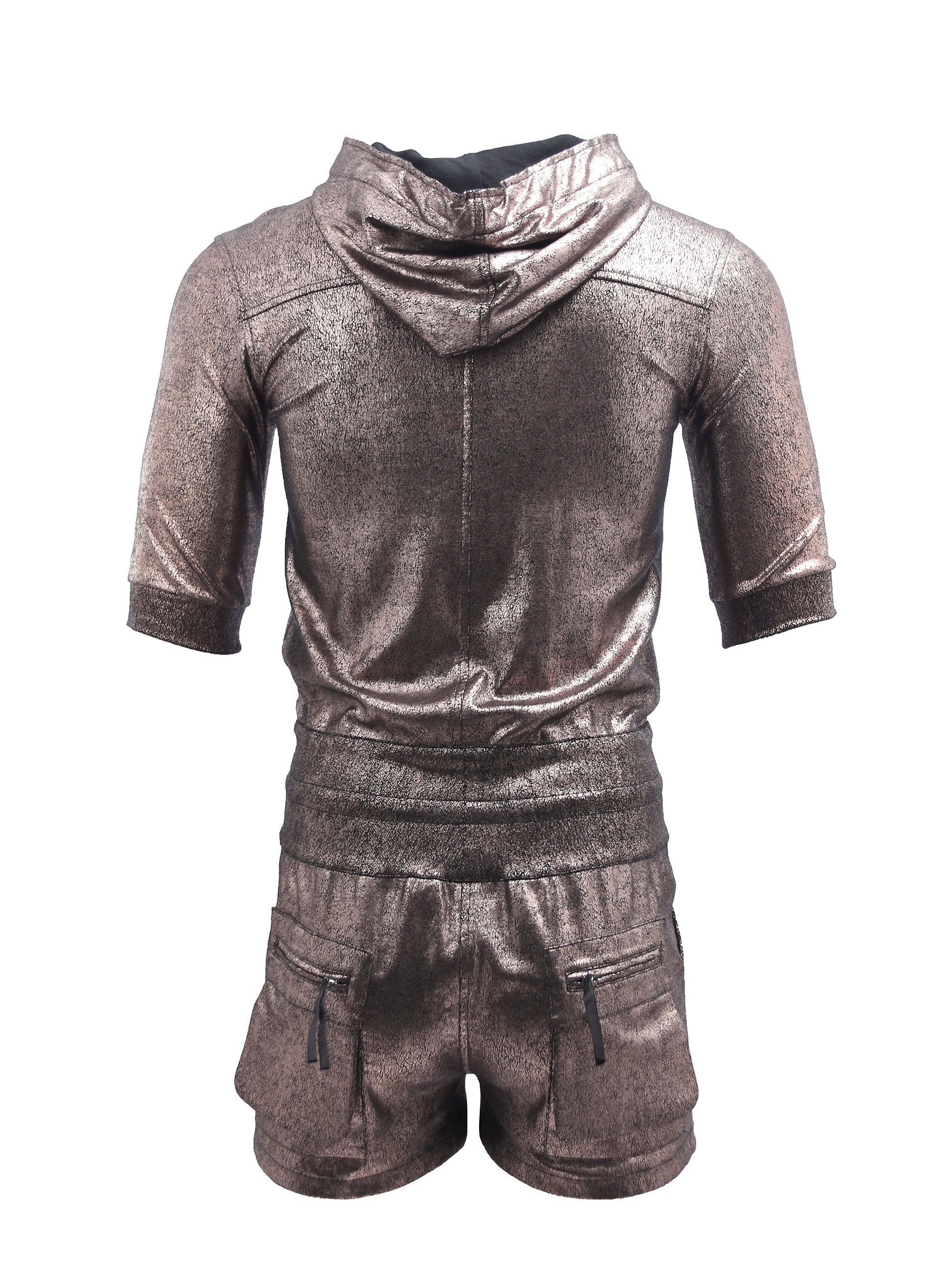 BRONZE FOILED HOODED PLAYSUIT