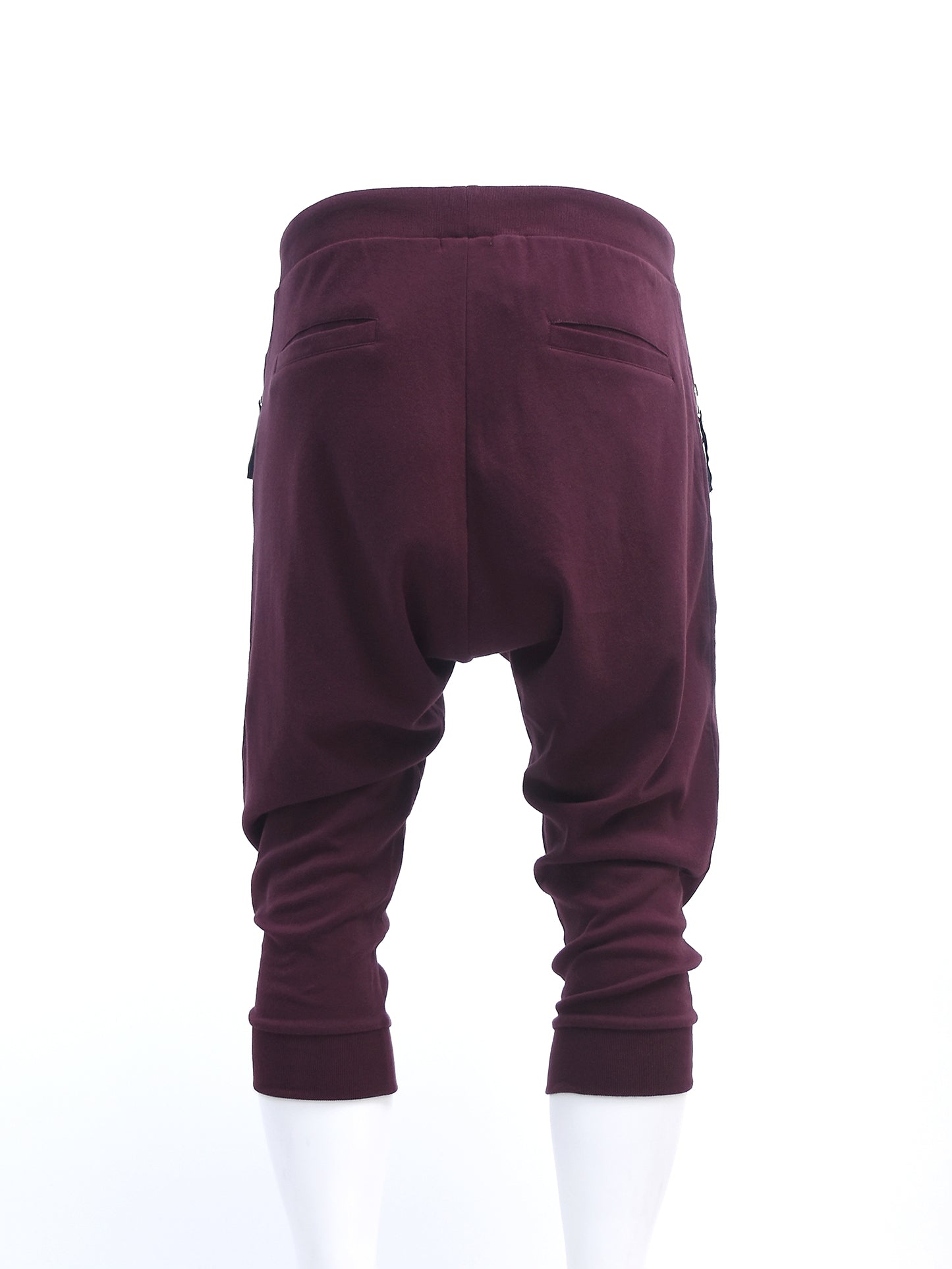 MAROON CROPPED DROP CROTCH JOGGERS