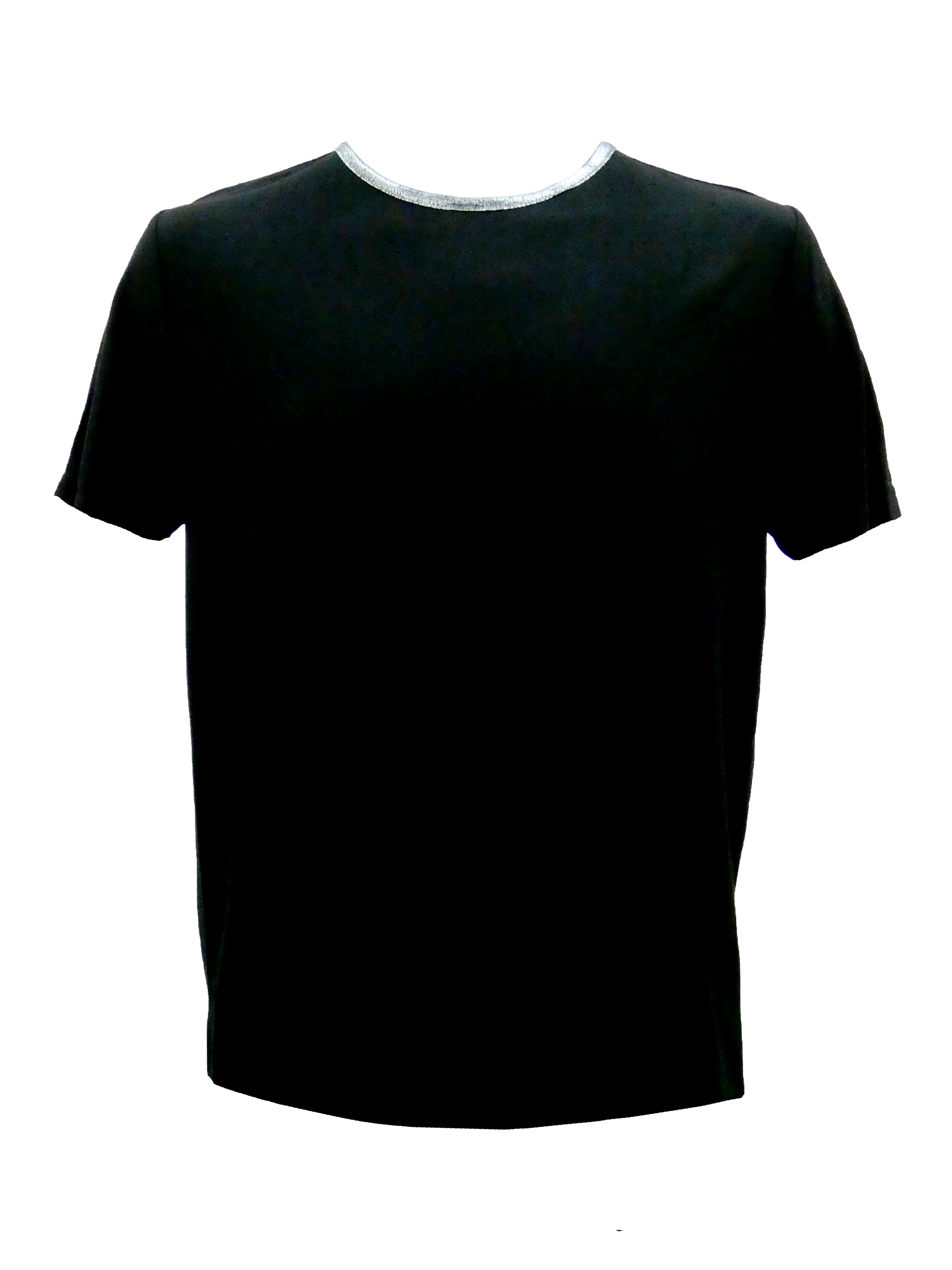 BLACK CREW NECK T-SHIRT WITH SILVER CONTRAST NECK RIB