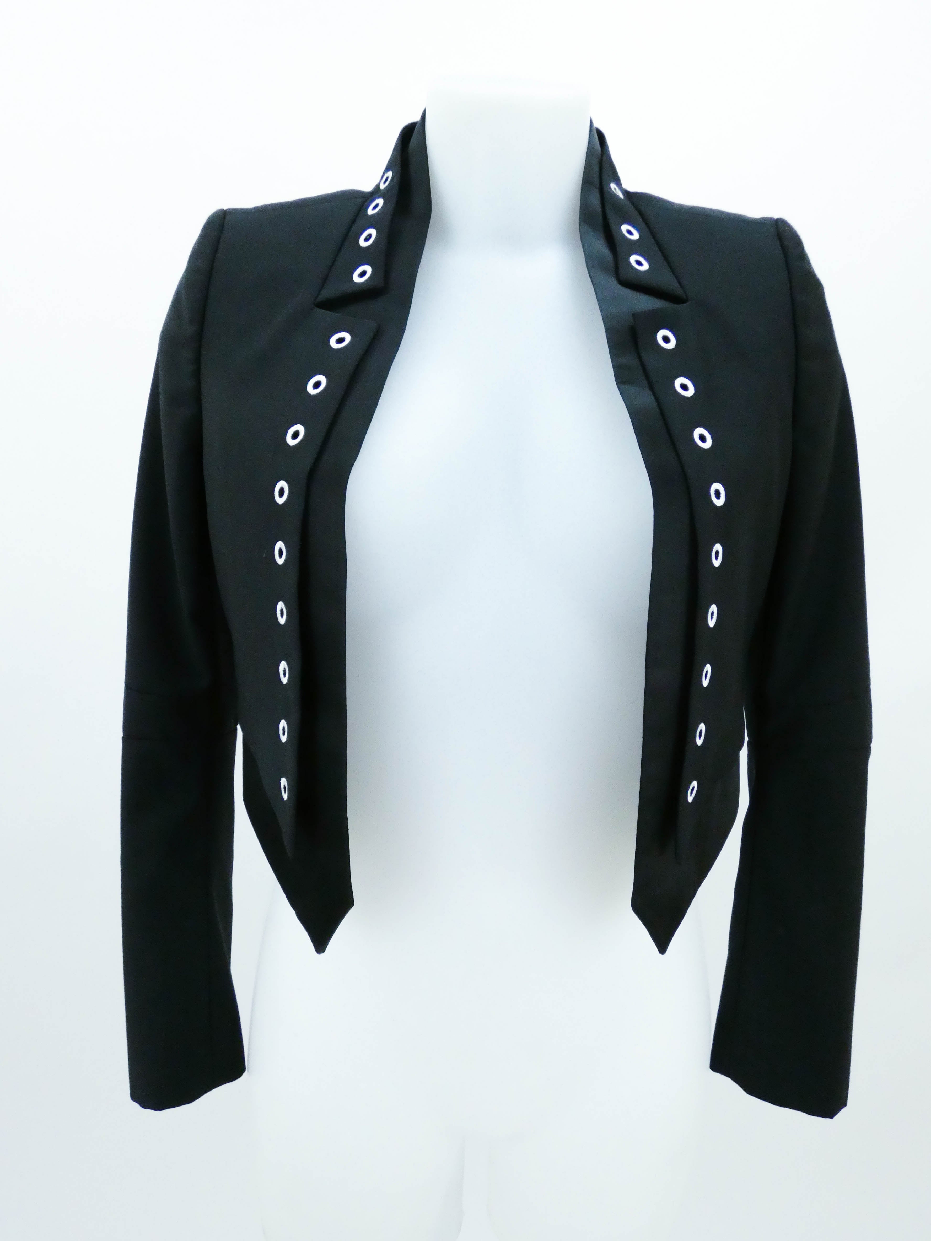 BLACK DOUBLE LAYERED CROPPED BLAZER WITH WHITE DETAILS