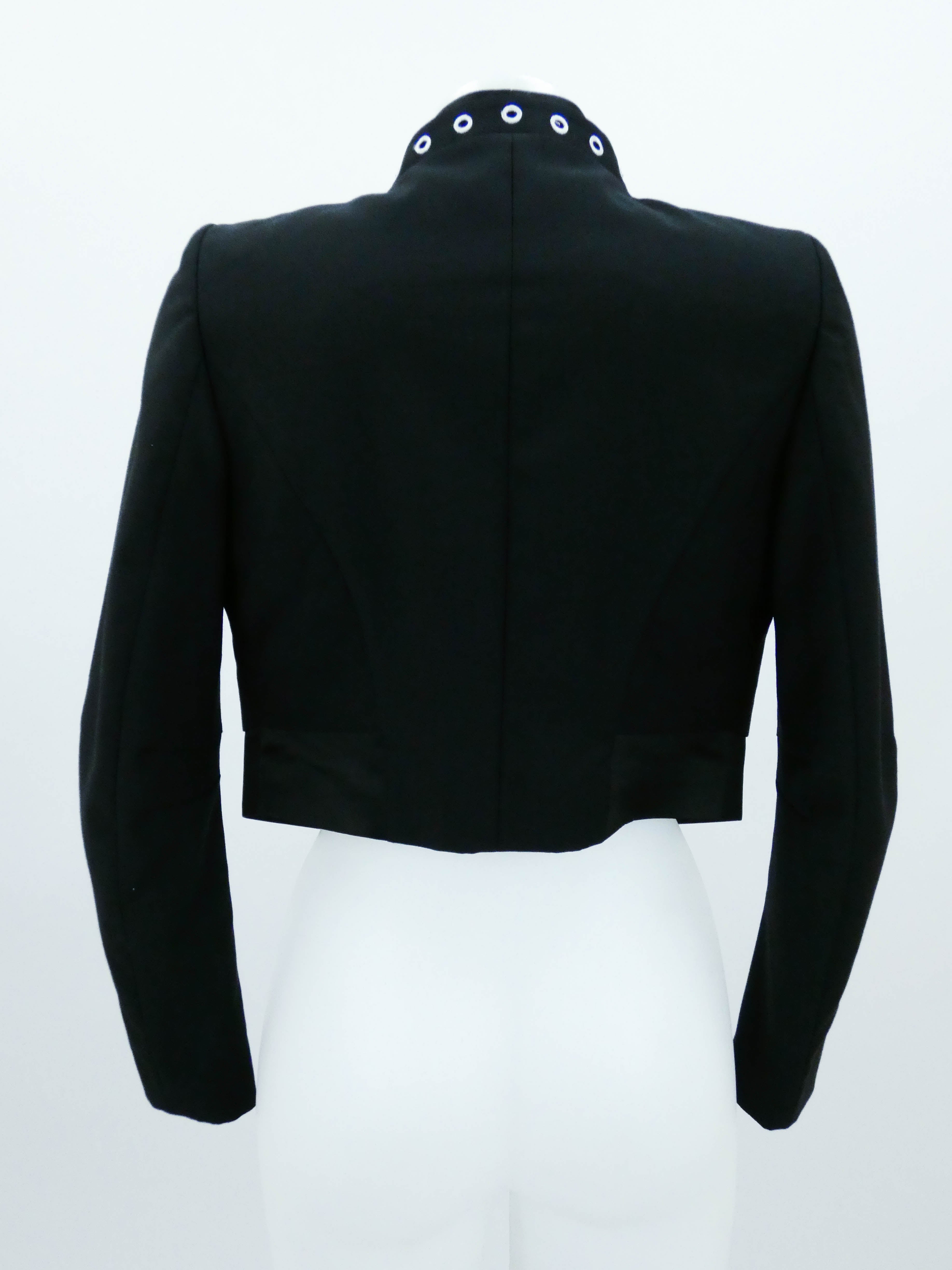 BLACK DOUBLE LAYERED CROPPED BLAZER WITH WHITE DETAILS